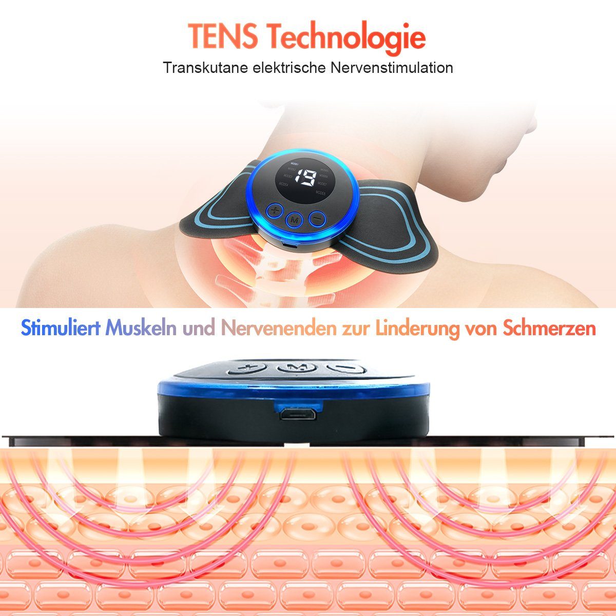 7Magic EMS-Gerät EMS Trainingsgerät mit 8 Modi & 19 Intensitäten, Wireless Nackenmassagegerät, Massagegerät für Nacken Rücken Schulter