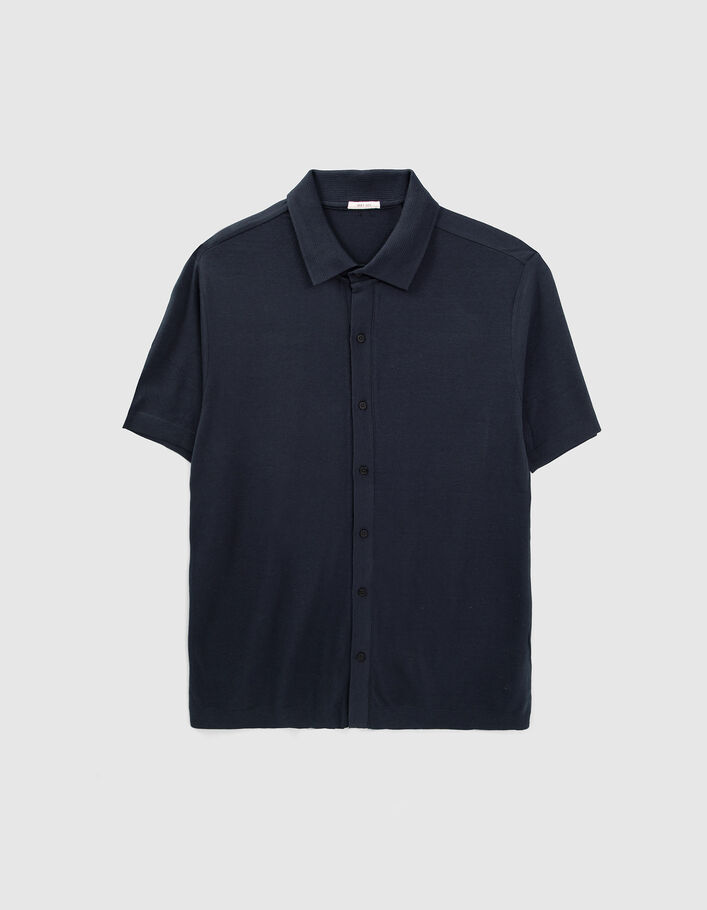Chemise marine en maille avec bords-côtes Homme