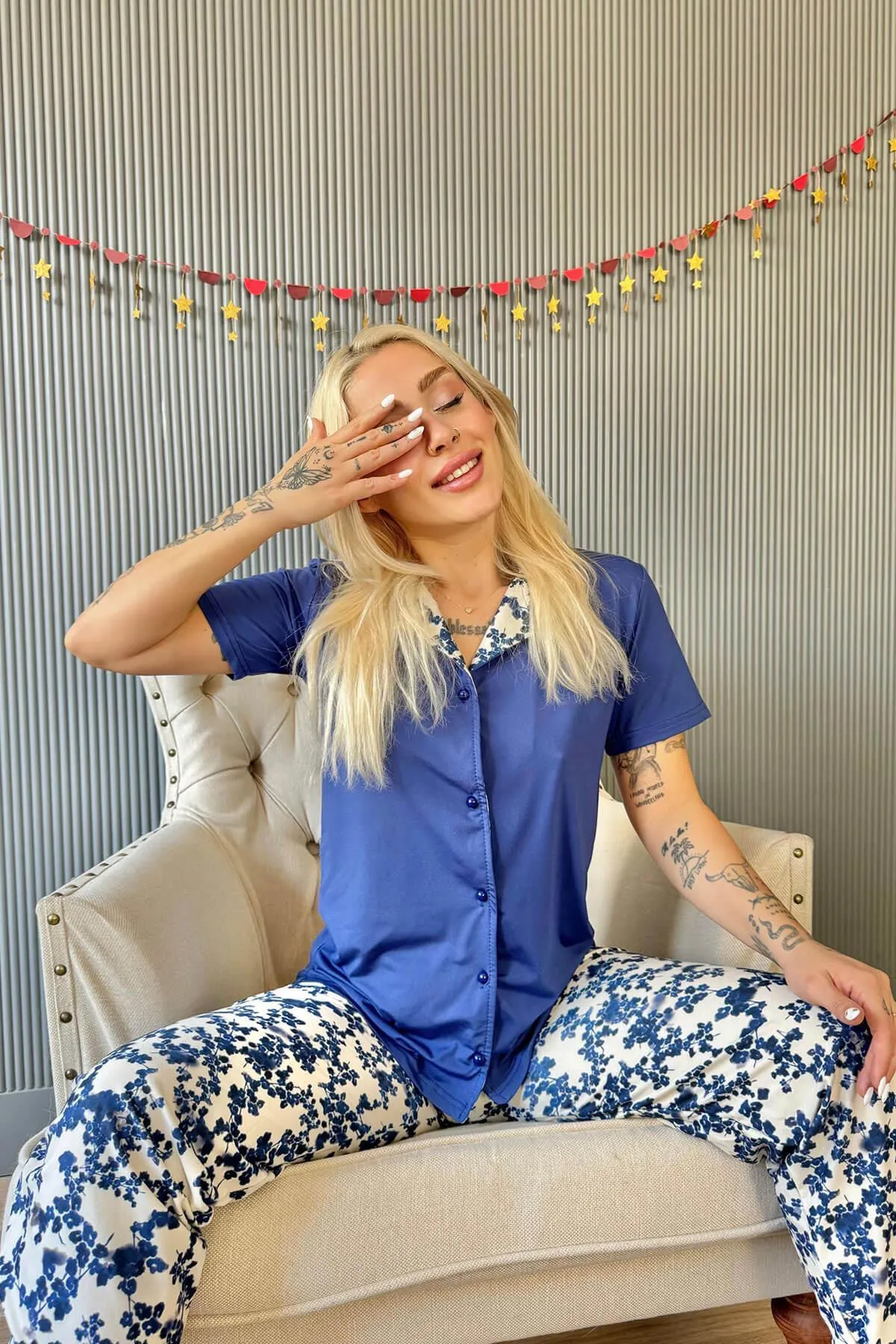 Pijamaevi  Pyjama set - Dunkelblau - Unifarben