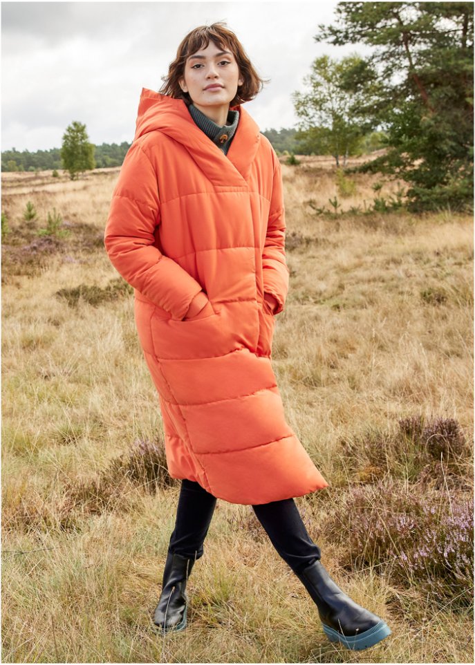 Wattierter Oversize-Mantel mit Kapuze, aus recyceltem Polyester