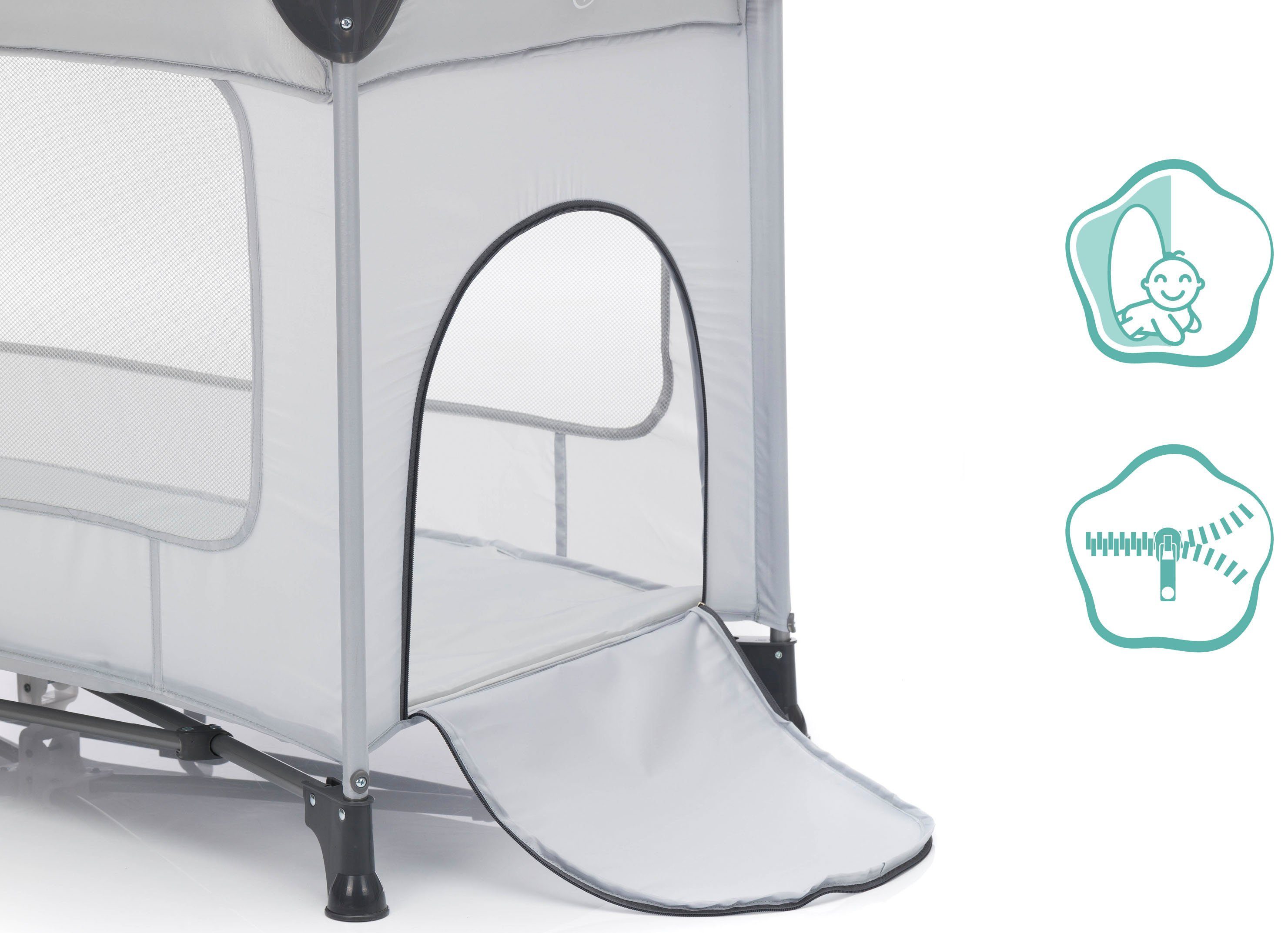 Fillikid Baby-Reisebett Nizza, steingrau, inkl. Transporttasche