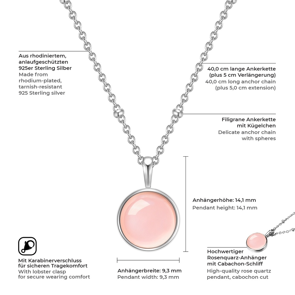 Glanzstücke München Collier en argent Argent sterling Quartz rose en Argent collier