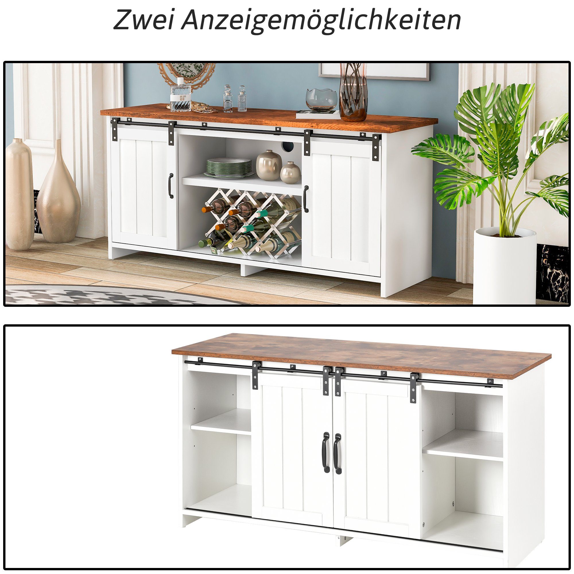 OKWISH TV-Schrank Kommode Fernsehschrank Sideboard (Aufbewahrungsschrank, Beistellschrank, mit 2 Schiebetüren, verstellbare Ablage) Ffenen Regalfächern, Wohnzimmer, Esszimmer, Flur, Industrie-Design