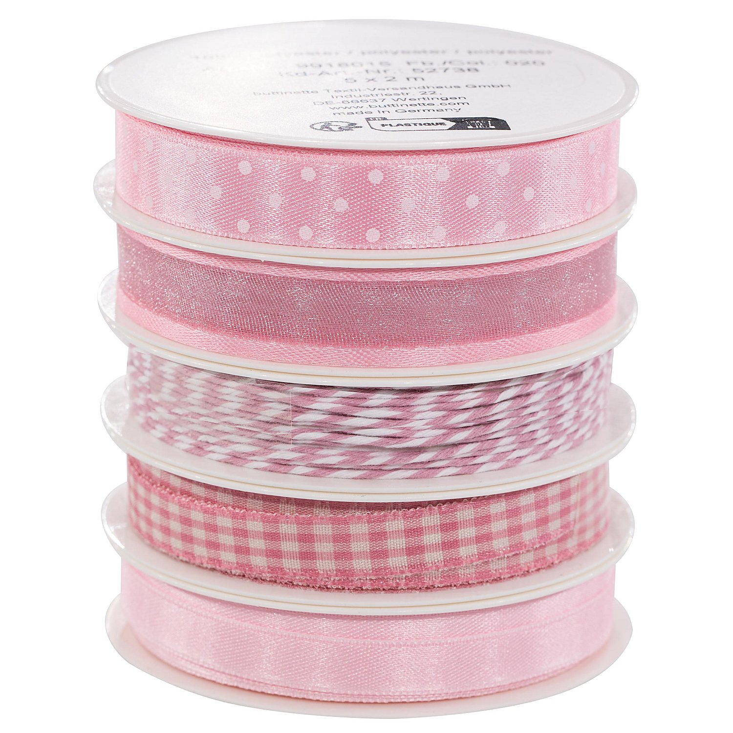 Bänderpaket, rosa-weiß, 2–15 mm, 5x 2 m