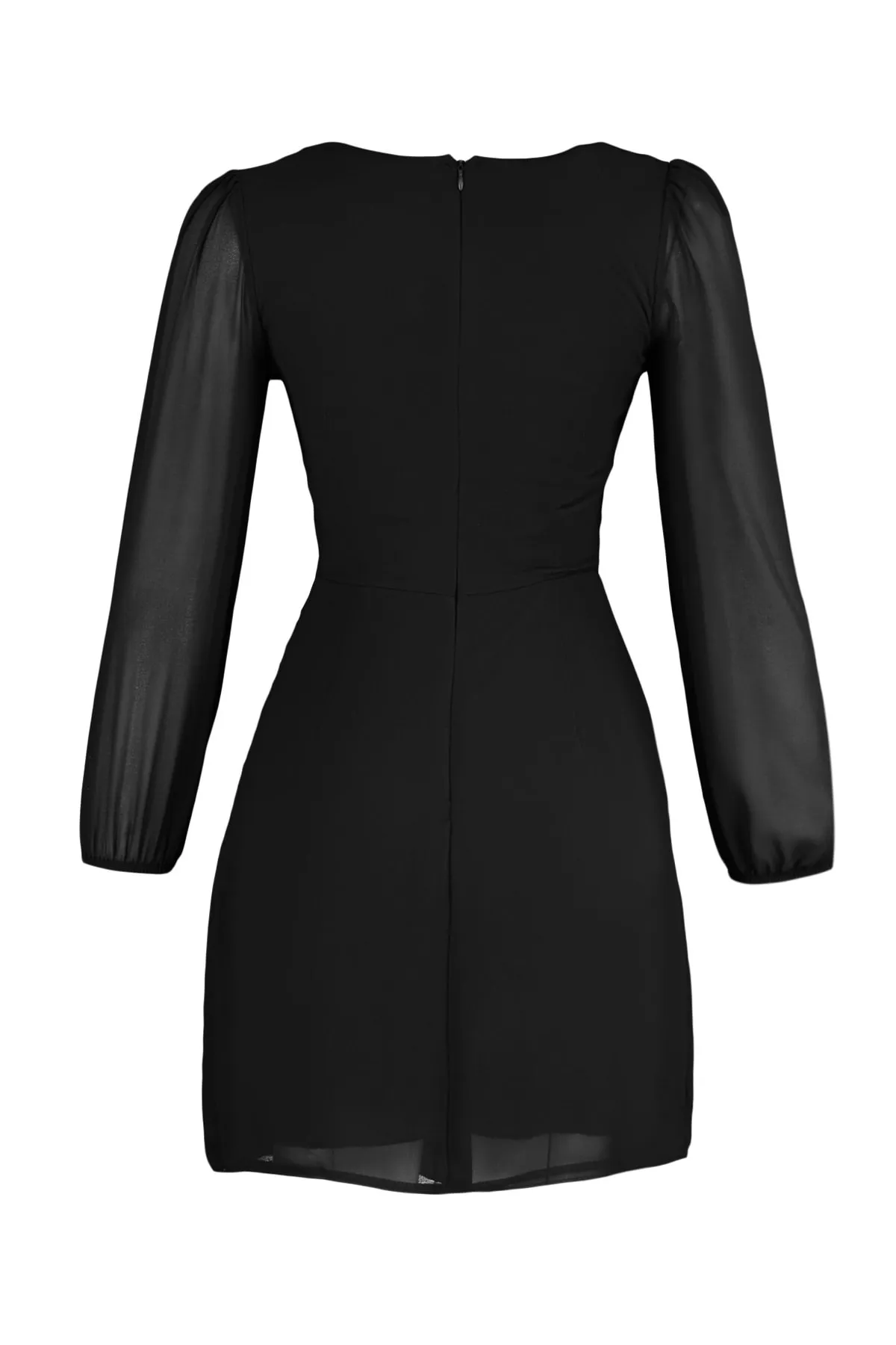 Trendyol Collection  Schwarzes Mini-Webkleid in A-Linie mit quadratischem Kragen TWOAW23EL00936