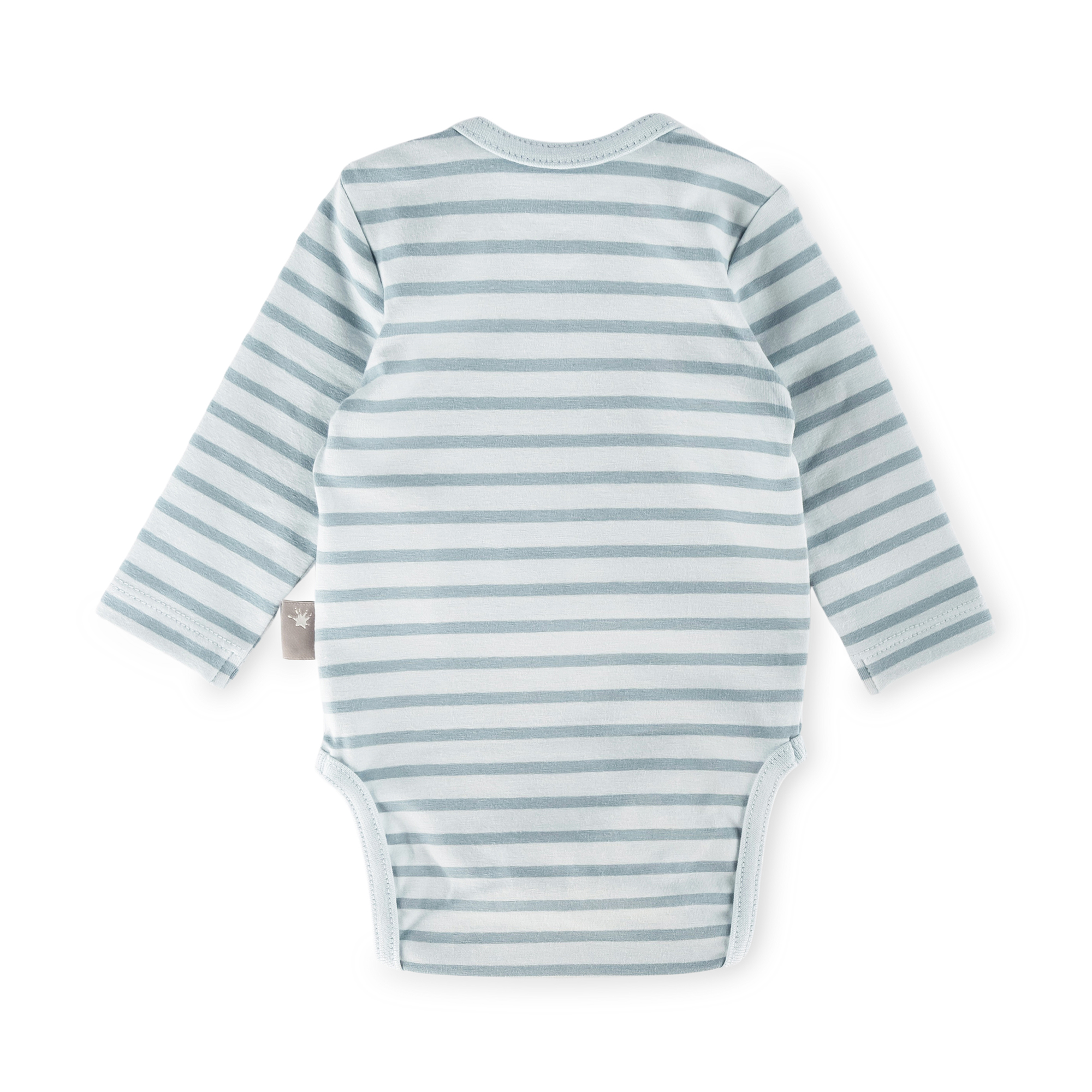 Langarm Babybody Krönchen Bär, blau geringelt