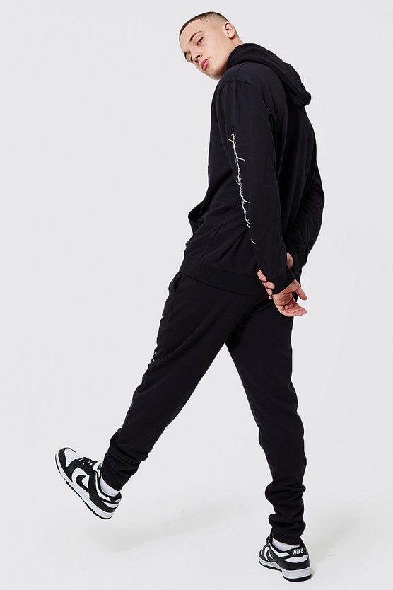 Recycelter Oversize Trainingsanzug mit Print und Kapuze