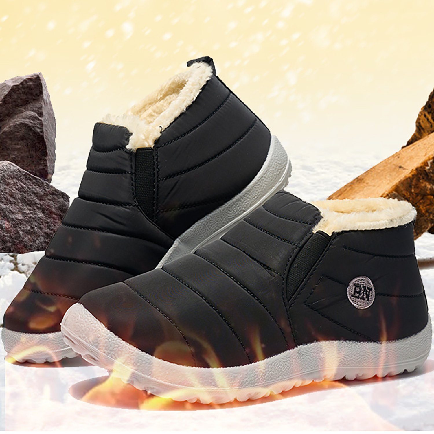 Daisred Herren Damen Winterstiefel Wasserdicht mit warmem Futter Stiefelette