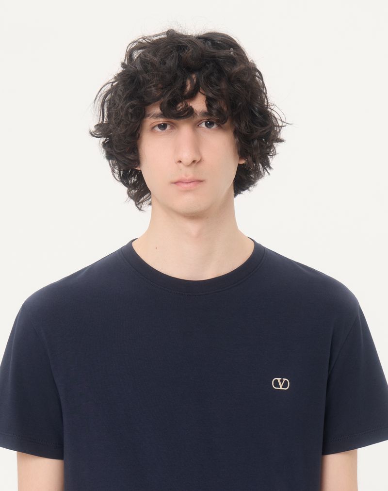 Valentino bomulds-T-shirt med V-logo-broderi