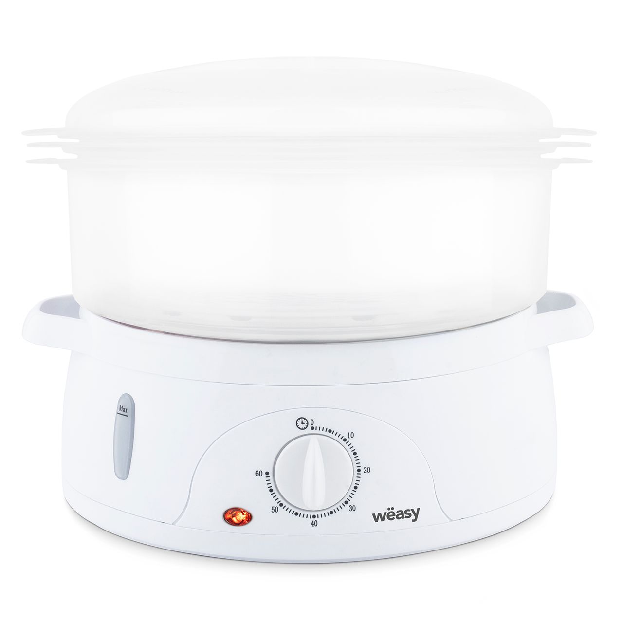 Weasy Wëasy Elektrischer Dampfgarer VEGE8 Multifunktions 9 l kompakt, 3 stapelbare Schalen zum Kochen von Eiern, Gemüse, Fleisch, Fisch, Rizkocher, Timer 60 Minuten, Vitaminaufbewahrung