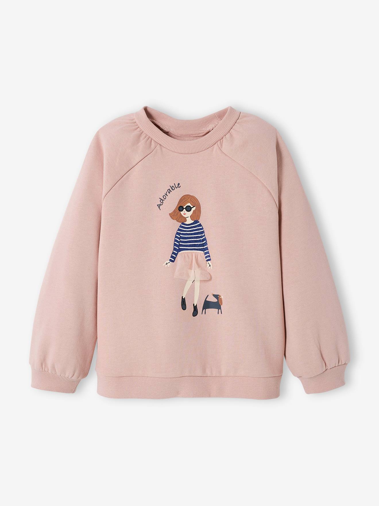 Sweat motif égérie avec détails fantaisie fille beige