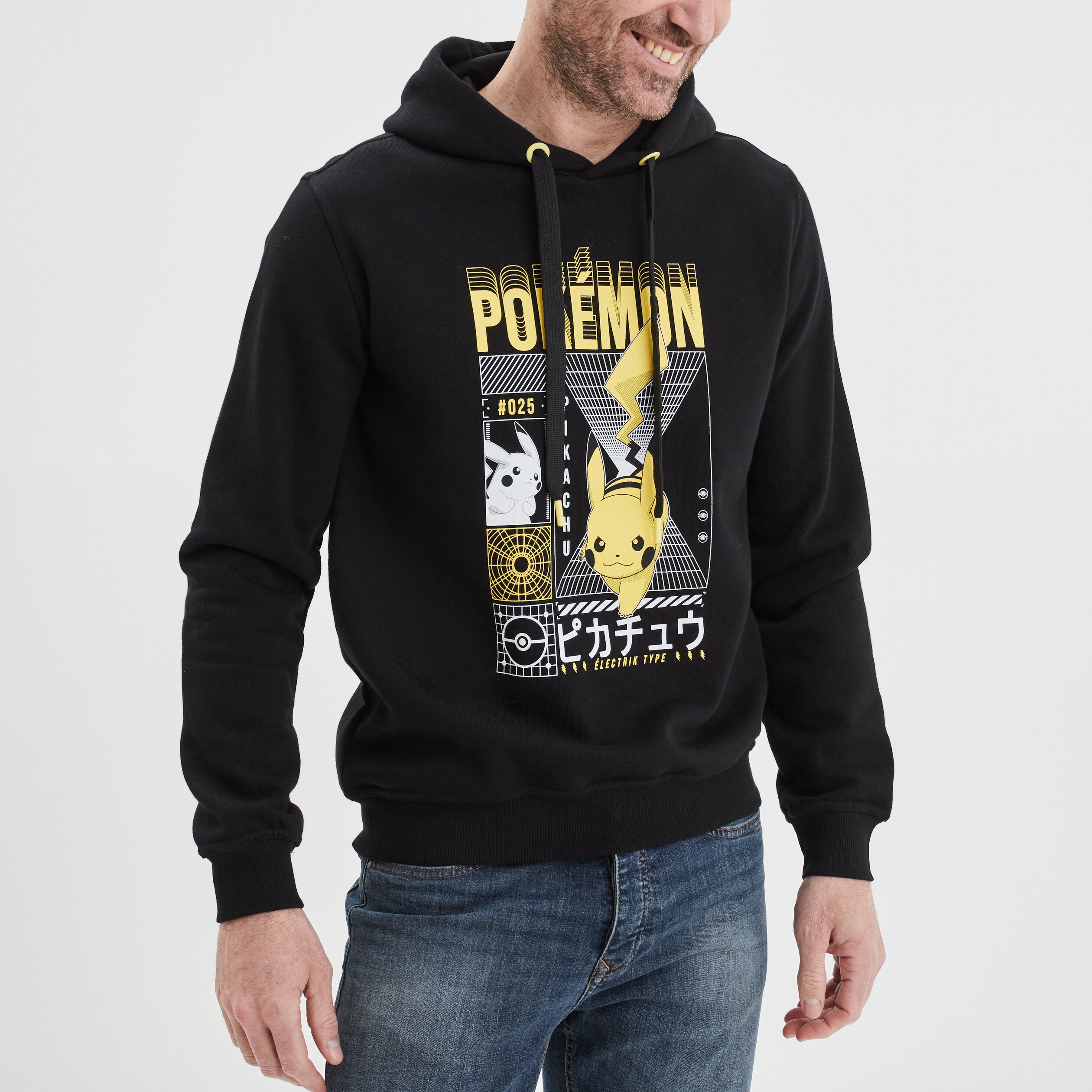 Sweat à capuche hoodie Pikachu Pokémon noir homme | La Halle