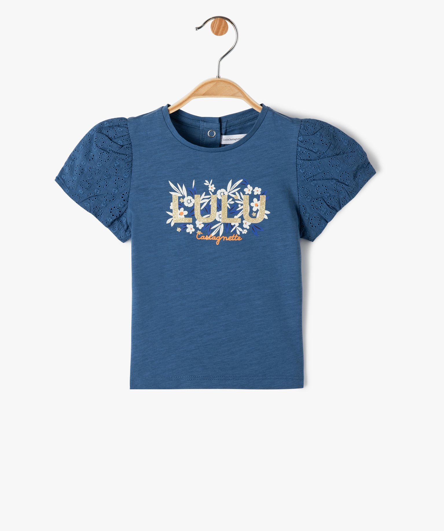 Tee-shirt bébé fille avec manches brodées - LuluCastagnette bleu | GEMO