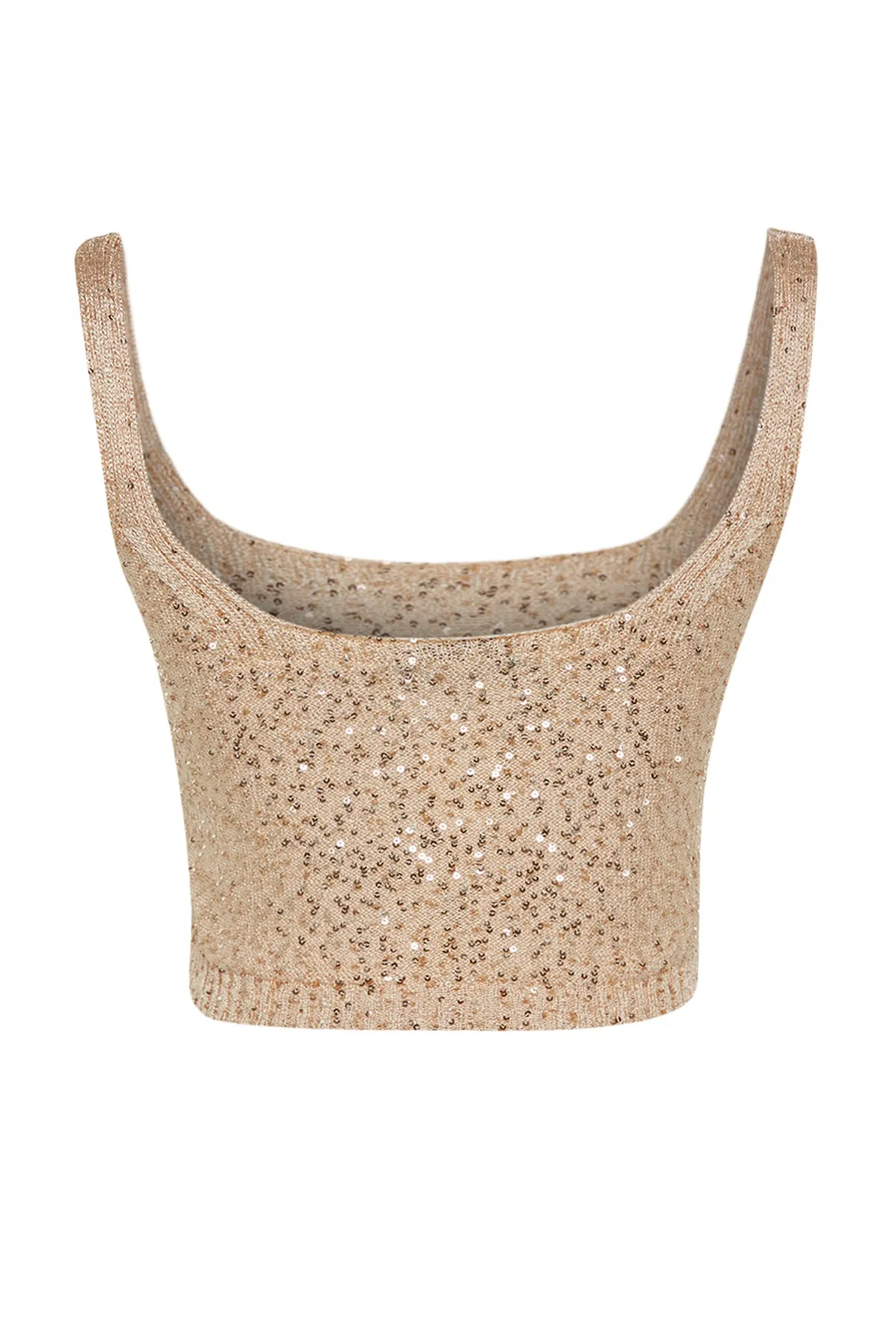 Trendyol Collection  Kamelfarbene, dünne Super-Crop-Strickbluse mit Pailletten TWOSS23BZ00631