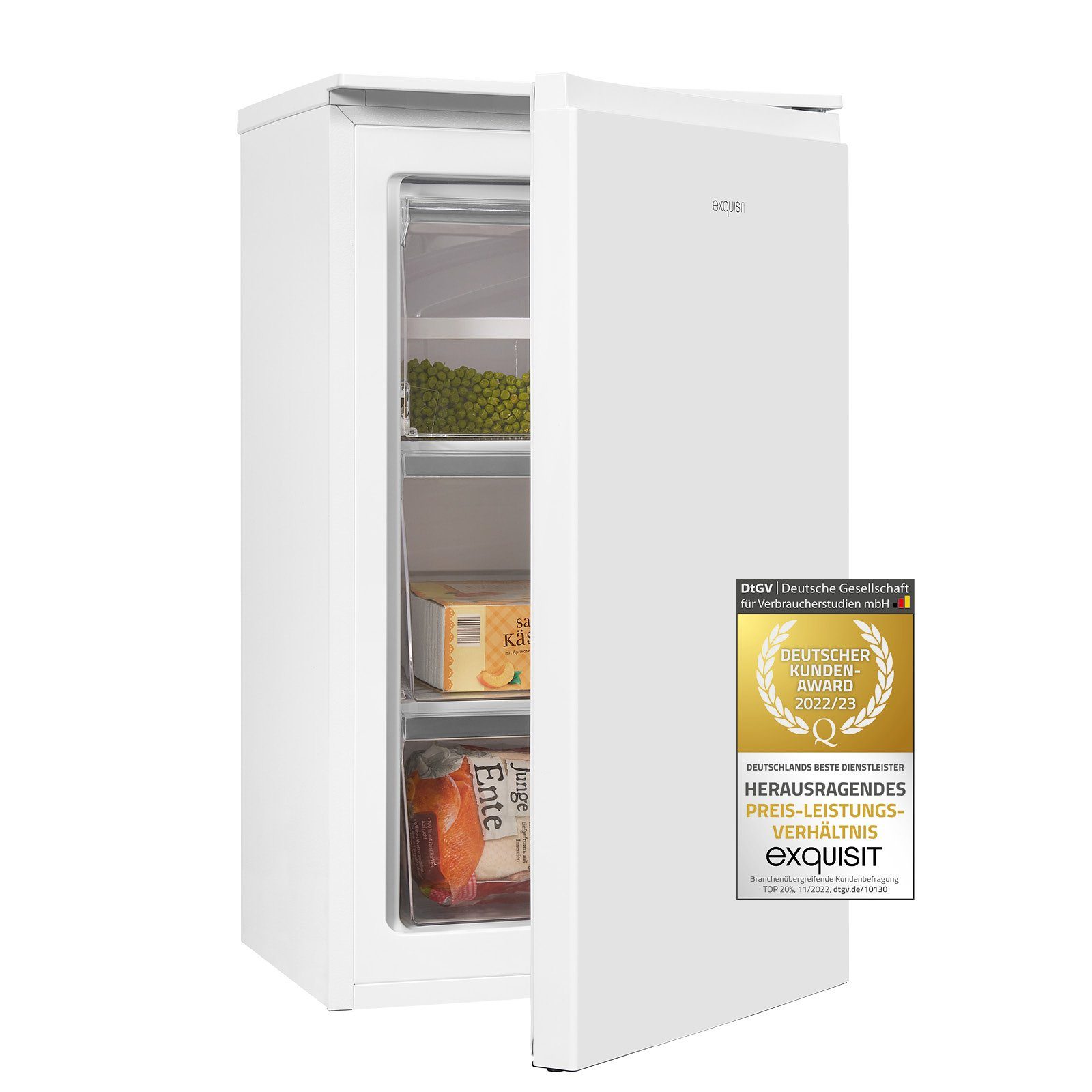 exquisit Gefrierschrank GS111-010F, 85 cm hoch, 48 cm breit, kompakt mit praktischer Gefrierklappe