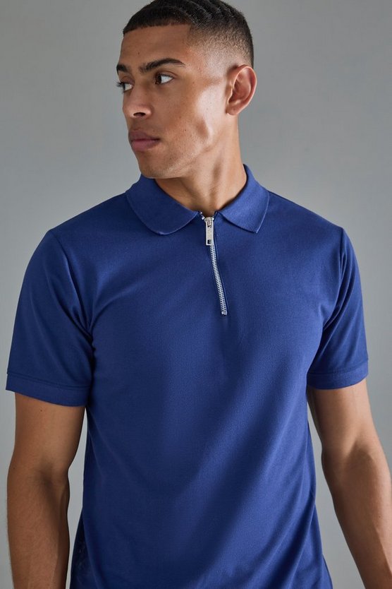 Slim-Fit Pique Poloshirt mit 1/4 Reißverschluss
