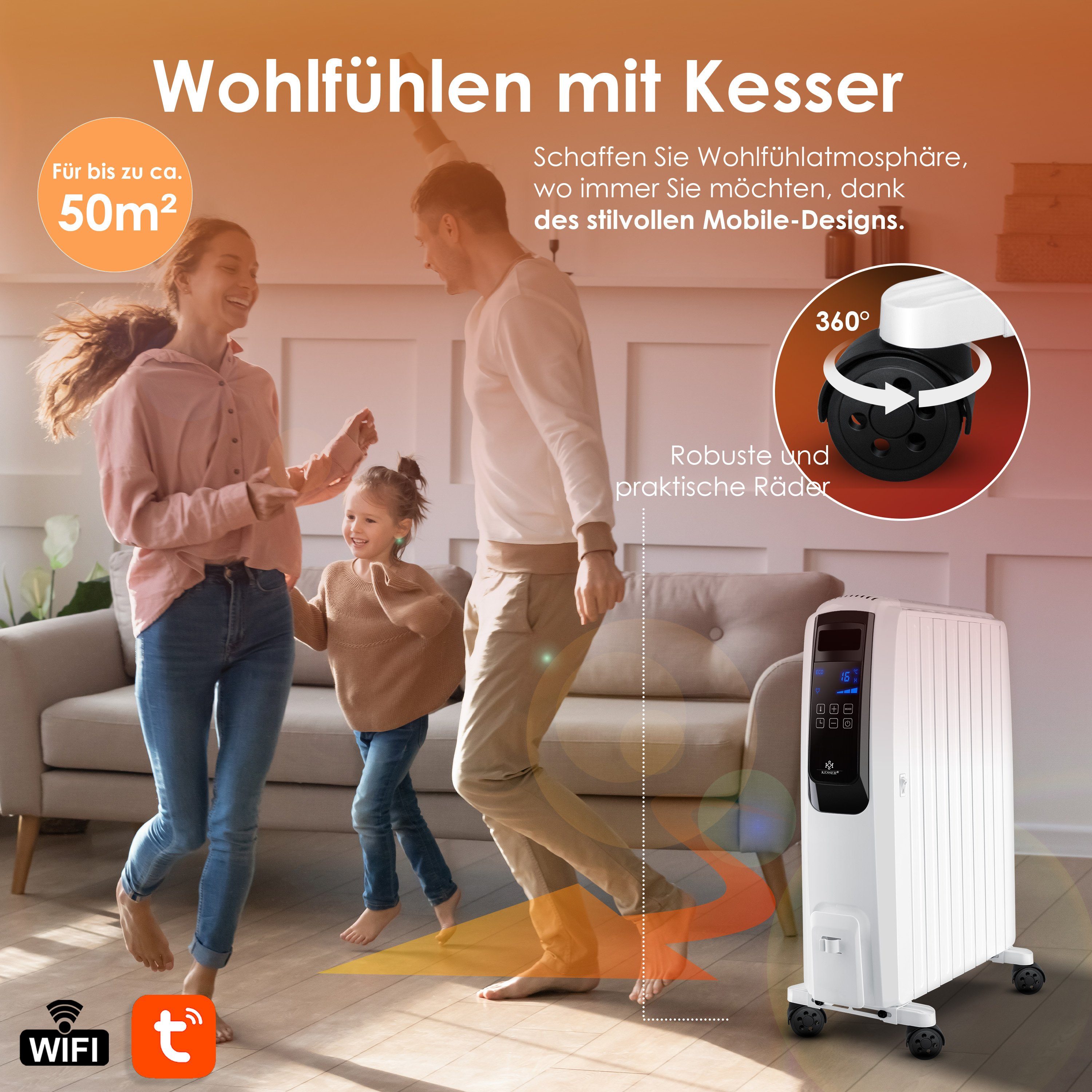 KESSER Ölradiator, 2000 W, Ölradiator mit WiFi App Fernbedienung digitalem Display