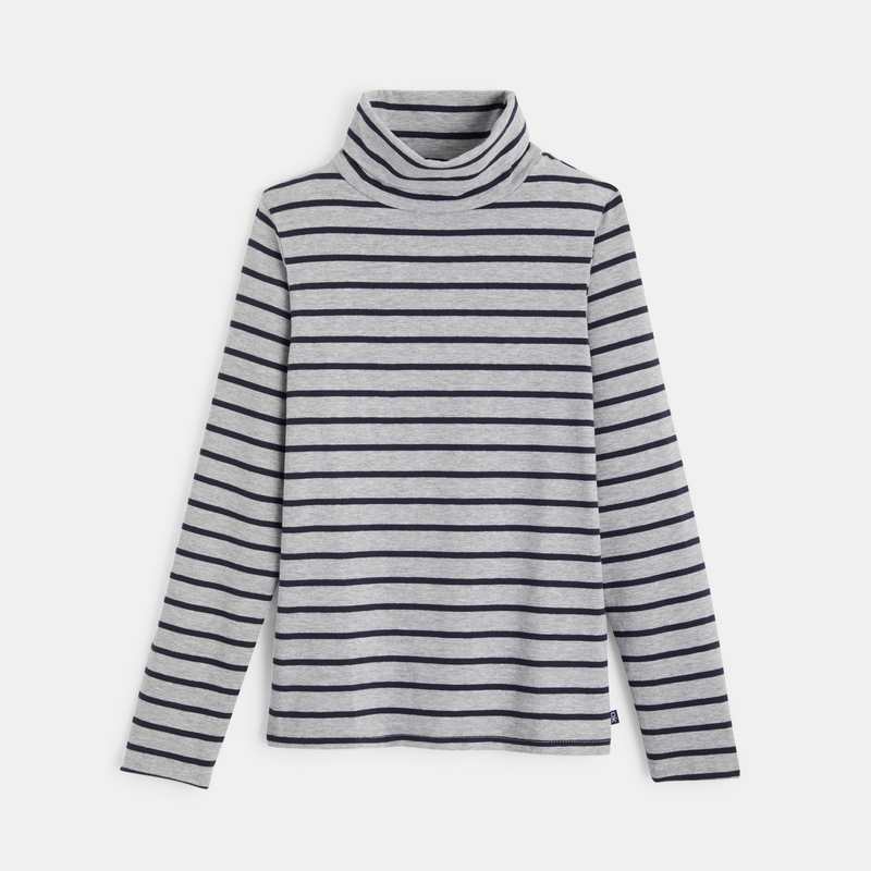 T-shirt col roulé rayé gris garçon