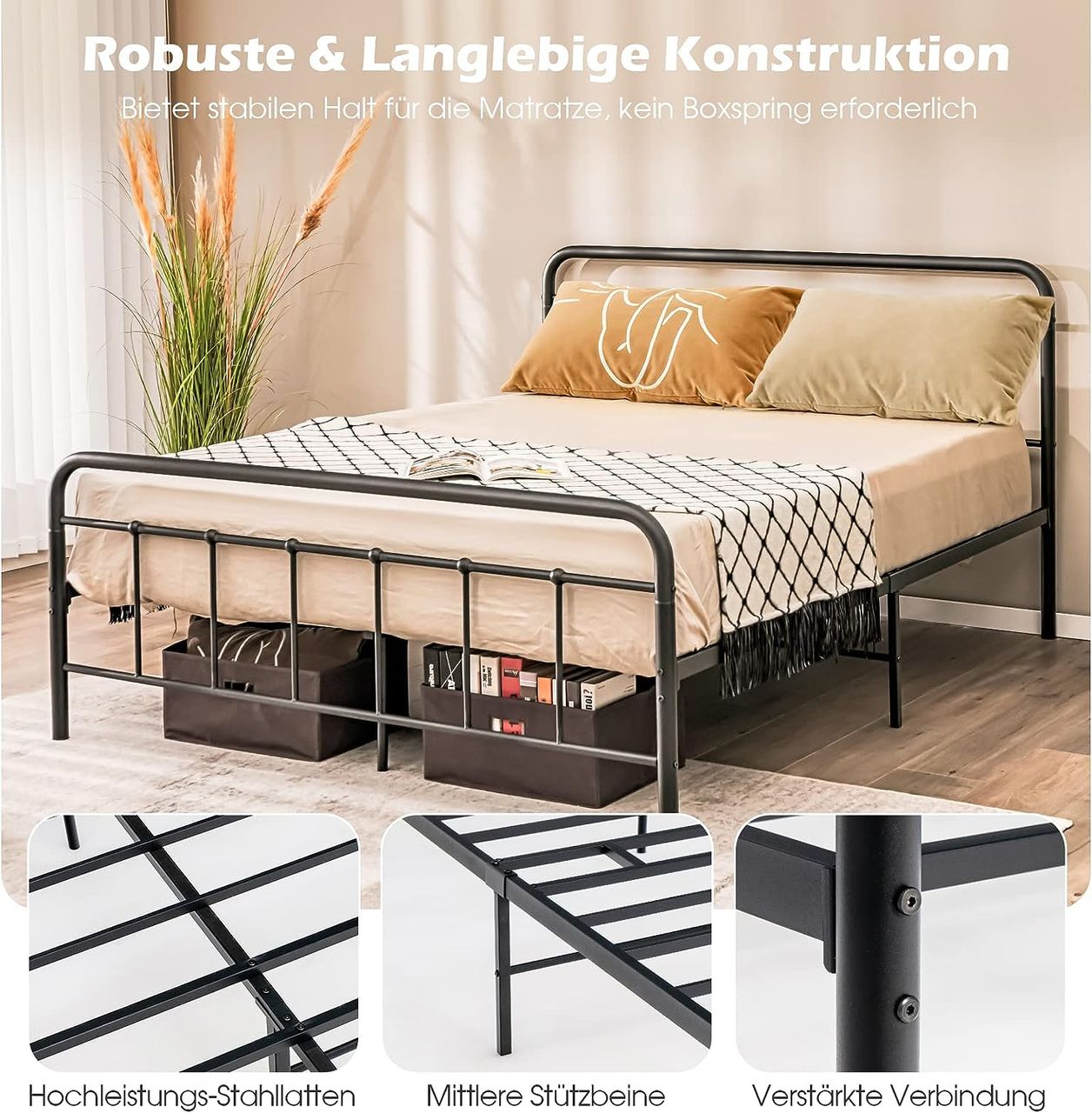 Costway COSTWAY Metallbett Bettrahmen für 200 x 160 cm Matratze