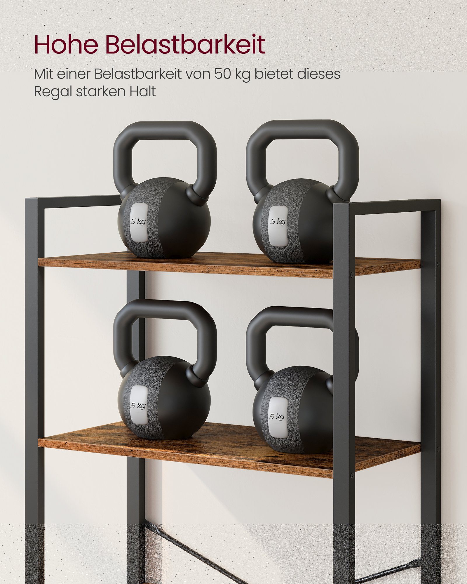 VASAGLE Bücherregal Standregal, 120/153/186 cm, mit 4/5/6 Ebenen