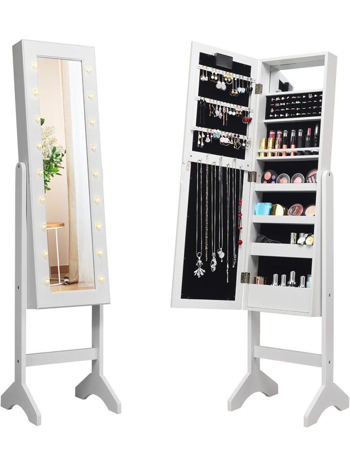 COSTWAY Schmuckschrank mit 18 LEDS in Weiß günstig kaufen 145 cm