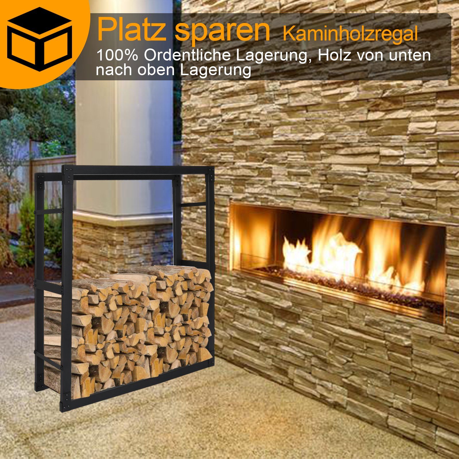 TolleTour Kaminholzregal Kaminholzregal Kaminholzständer Metall Holzhalter 100x60x25cm Schwarz, BxTxH:60x25x100 cm