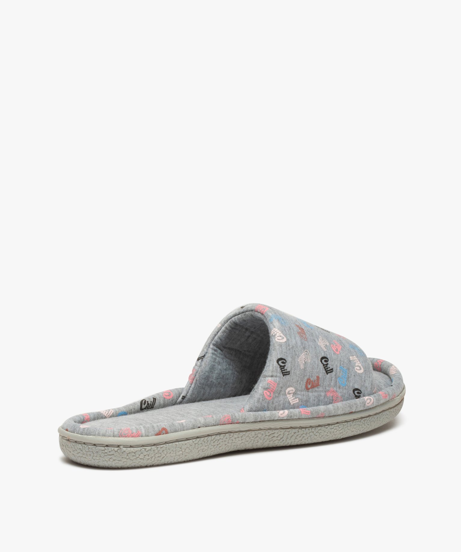 Chaussons femme mules plates en jersey imprimé gris | GEMO