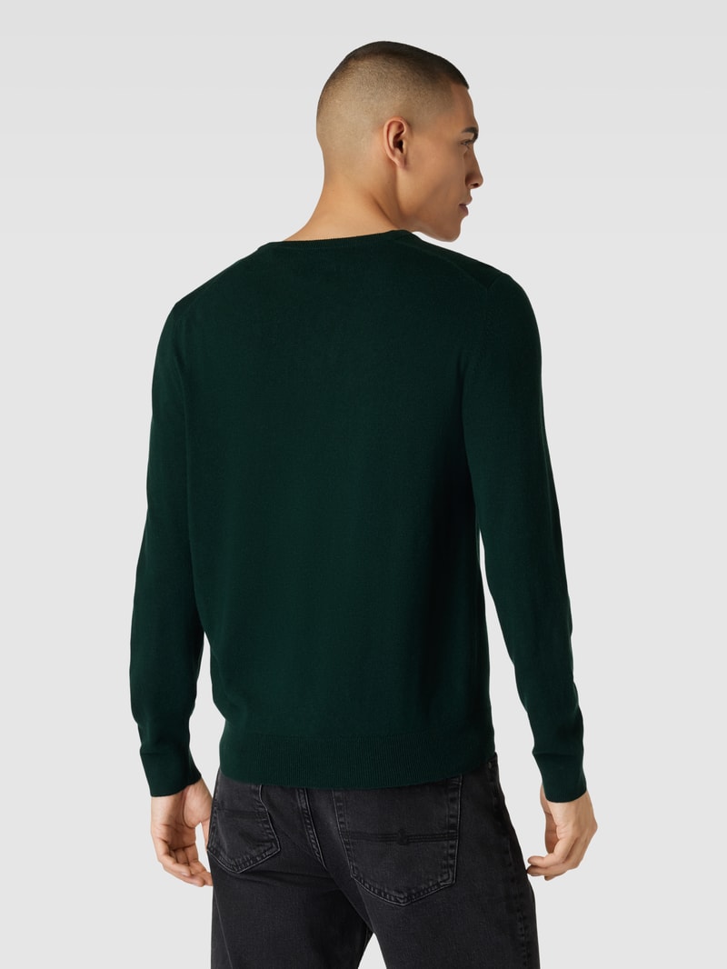 Strickpullover aus Lammwoll-Mix mit V-Ausschnitt in dunkelgrün