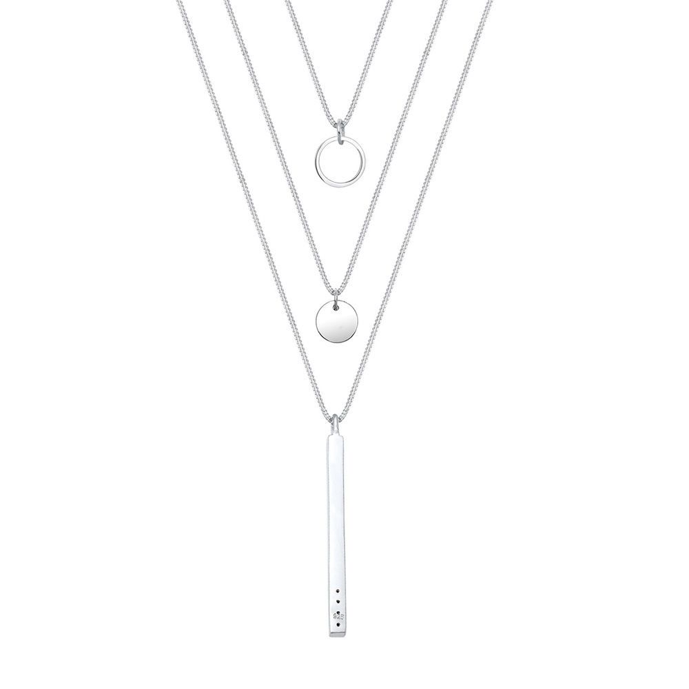 Elli Elli Collier Femmes Bâton Cercle Géo Couches avec Cristaux en Argent Sterling 925 collier