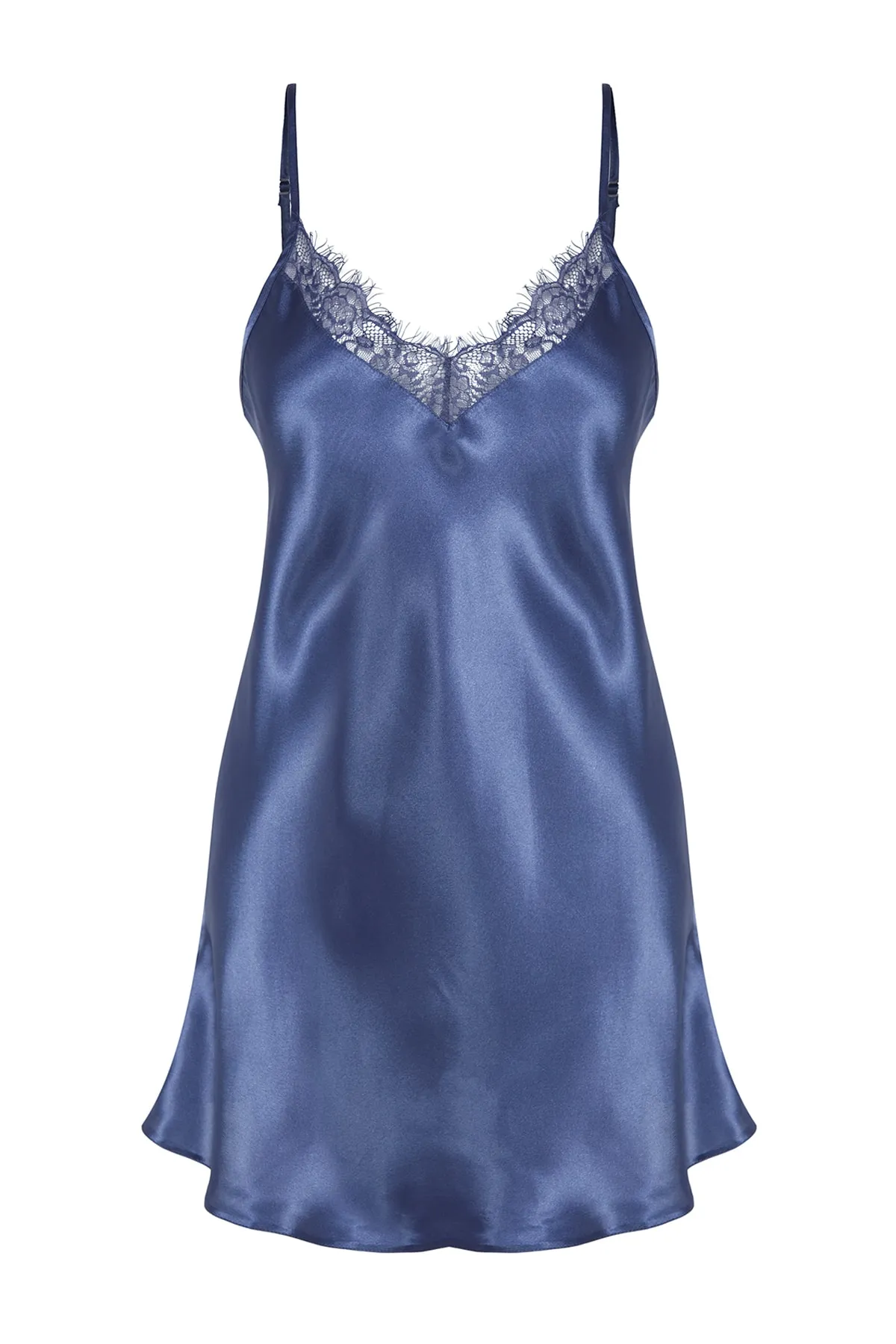 Trendyol Collection  Blaues Nachthemd aus gewebtem Satin mit Spitzendetails und Seilträgern THMAW22GC0005