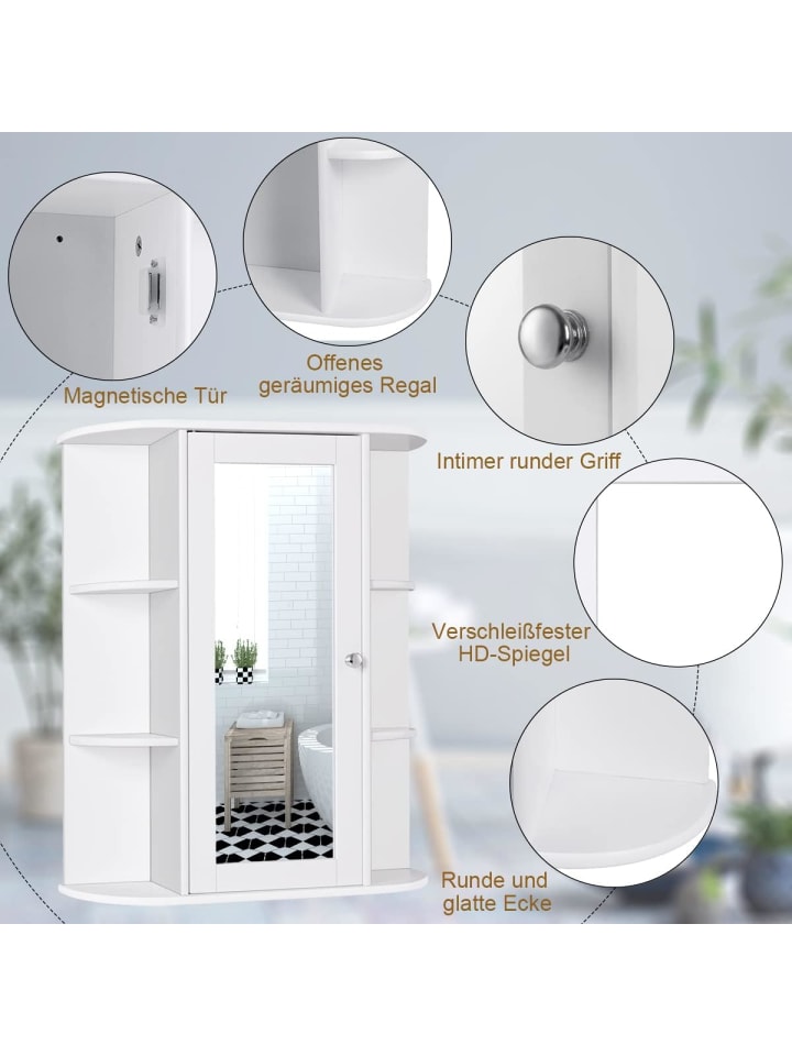COSTWAY Badschrank mit Spiegel in Weiß günstig kaufen 60 cm