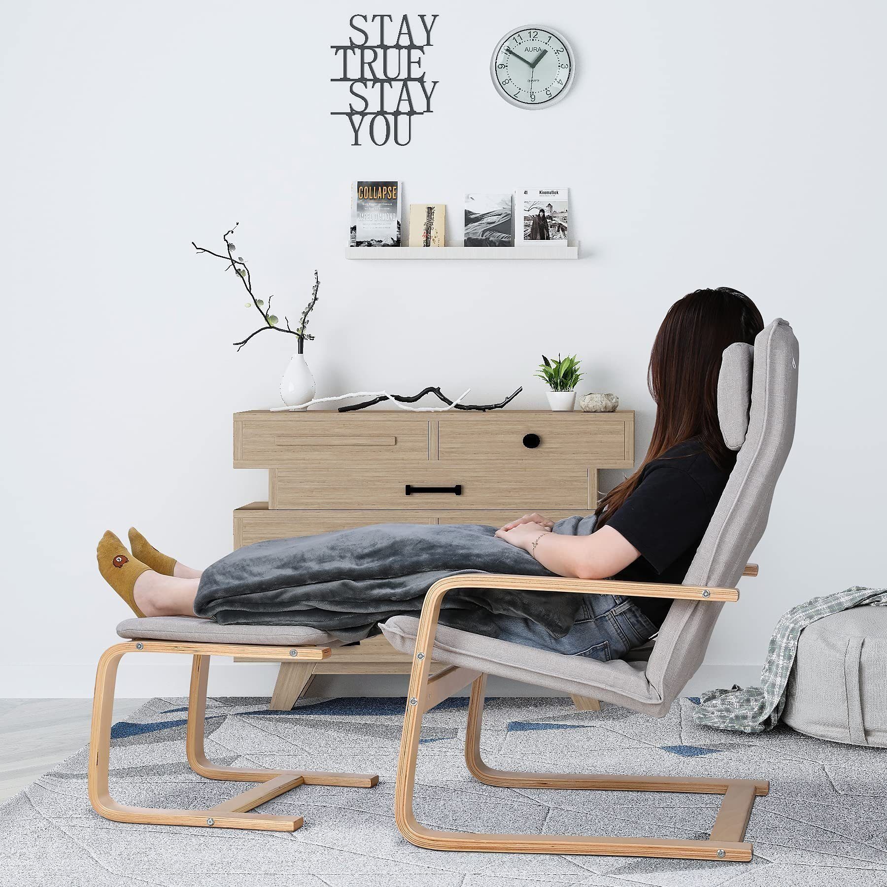 Daskoo Relaxsessel Relaxstuhl mit Fußhocker und Armlehne,66.5x69x96.5 cm (Relaxsessel mit hocker), Sessel Armlehnensessel aus Birkenholz