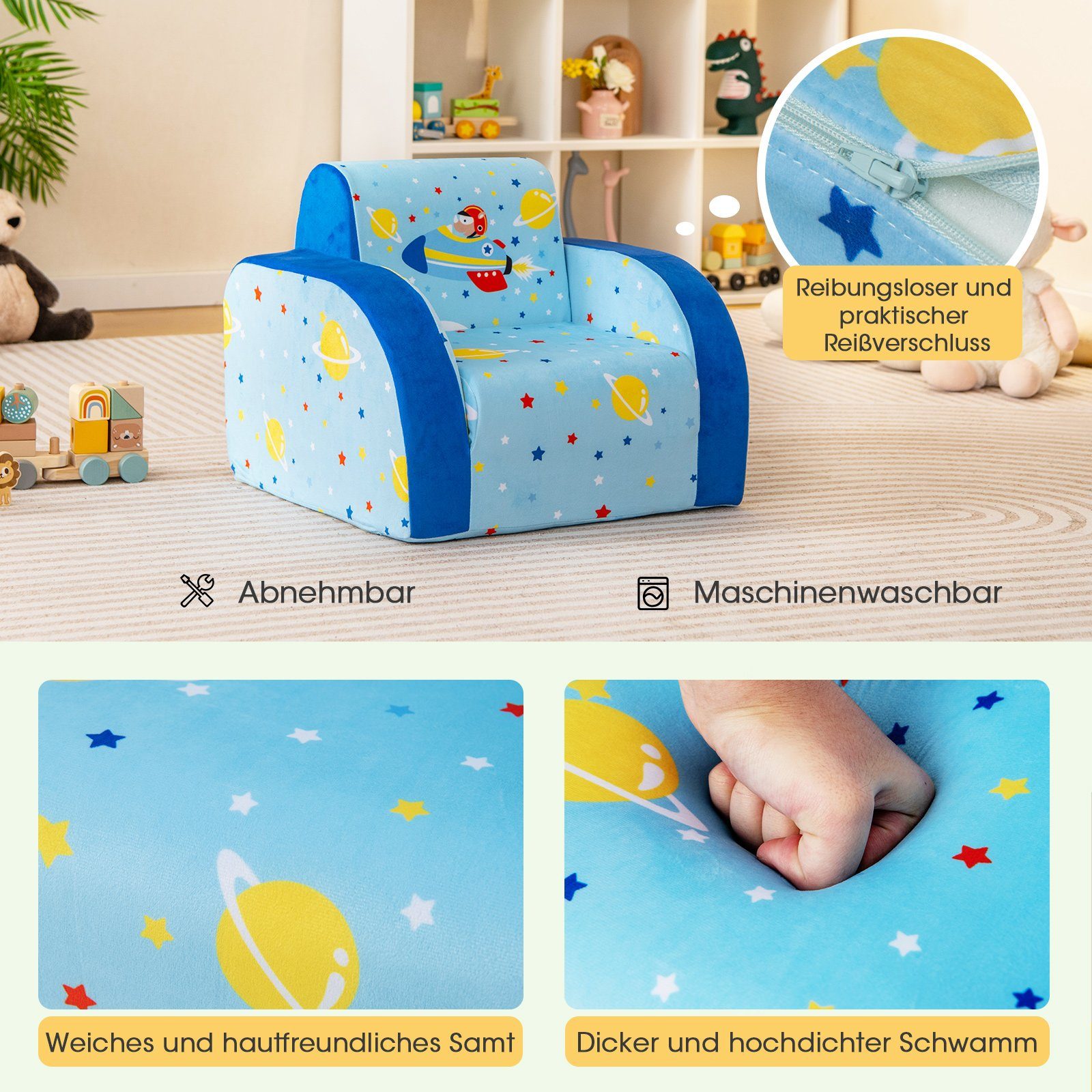 COSTWAY Kindersofa 3 in 1 Schlafsofa, klappbar, mit Schlaffunktion
