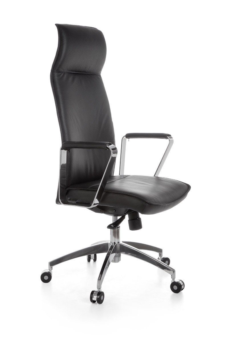 Amstyle Drehstuhl SPM1.137 (Echtleder Schwarz, Bürostuhl XXL 120 kg Modern), Schreibtischstuhl Drehbar, Chefsessel mit Armlehne