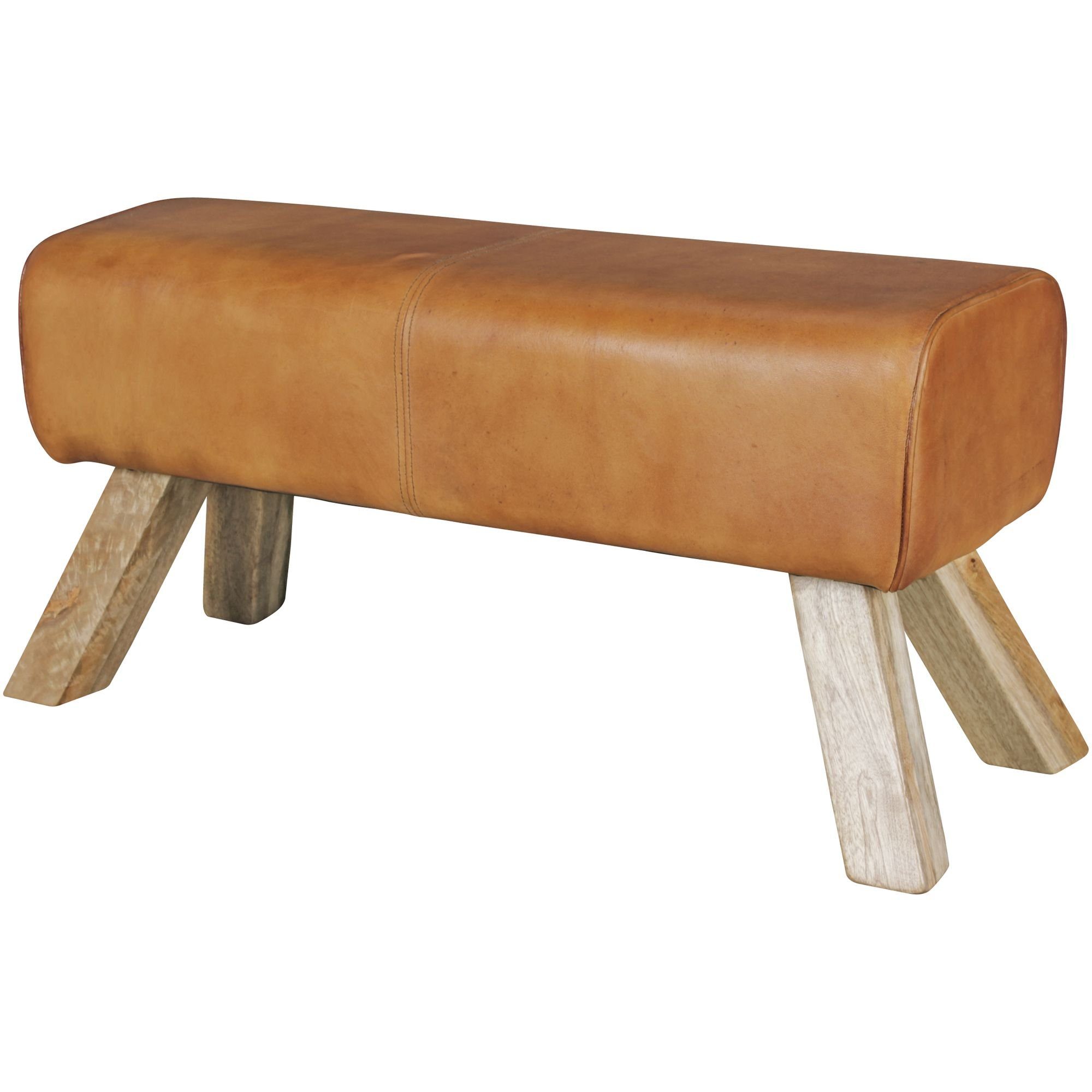 FINEBUY Hockerbank FB45549 (Sitzhocker 90x30x43 cm Echtleder Modern Springbock), Lederhocker Turnbock, Turnbank Hocker Gepolstert