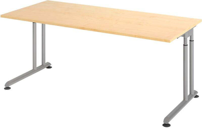 Hammerbacher Höhenverstellbar Sitz-Stehschreibtisch Rechteckig Metall, Holz Silber C-Fuß 1,800 x 800 x 820 mm