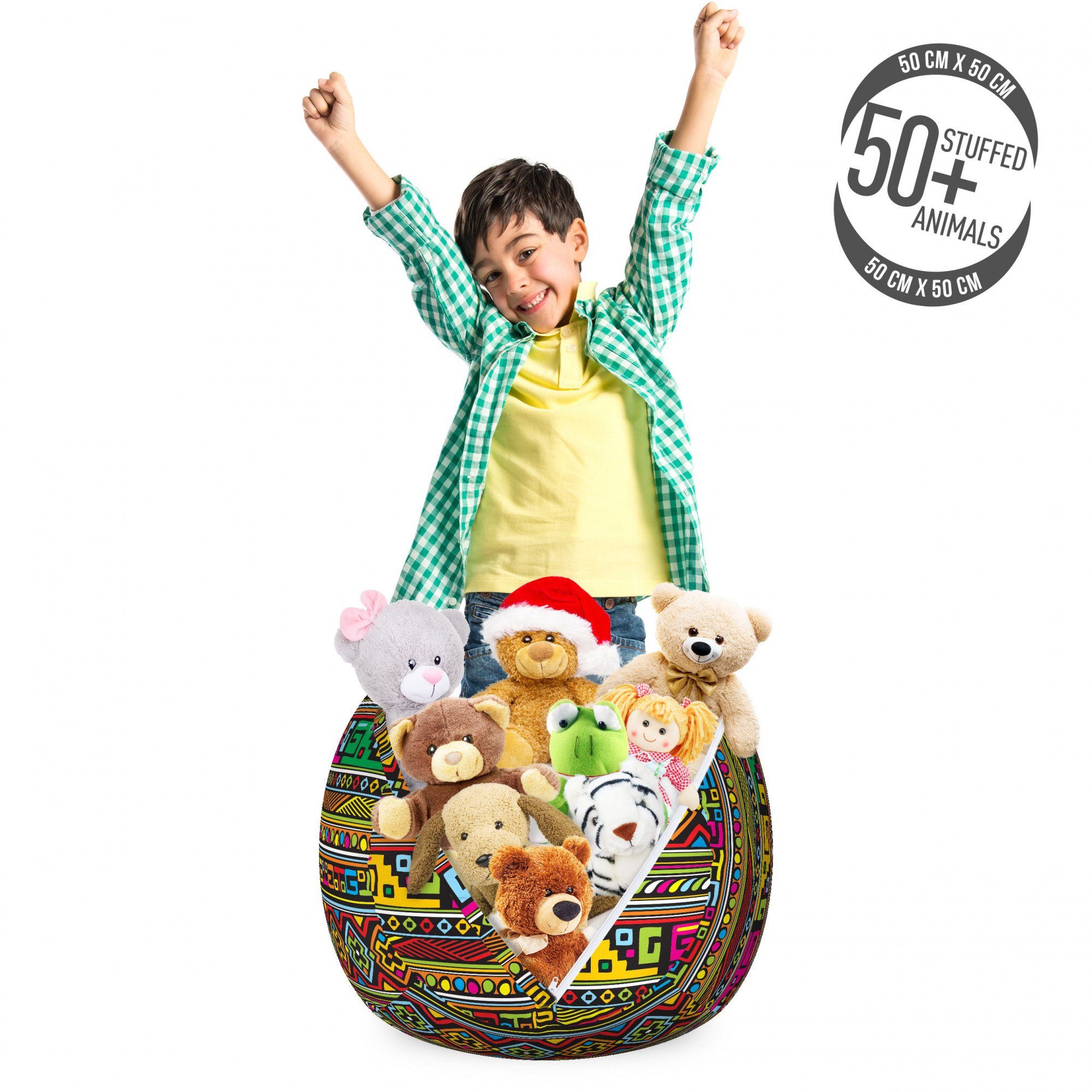 Abakuhaus Spielzeugtruhe Gefüllter Tier Organizer Waschbare Tasche für Kinder, Stammes Bunte Grenzen