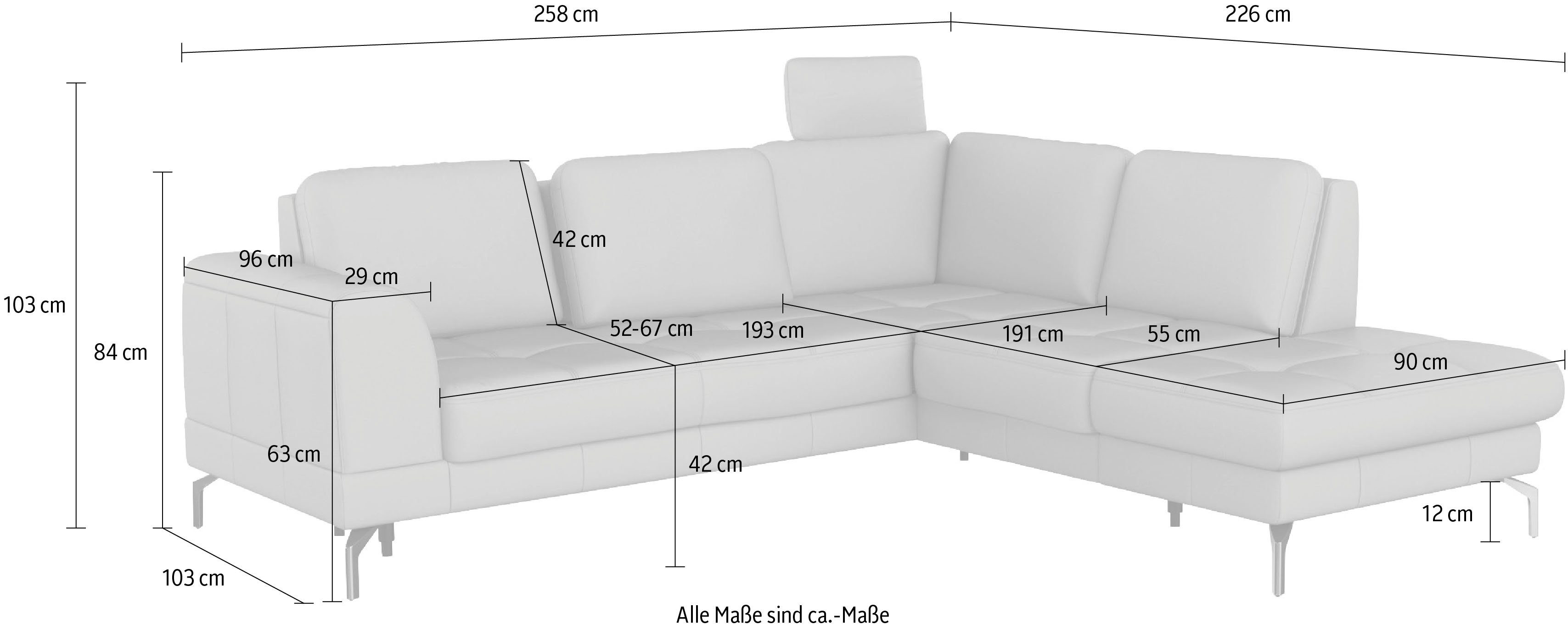 sit&more Ecksofa Bendigo, inklusive Sitztiefenverstellung, Bodenfreiheit 12 cm, in 2 Fußfarben