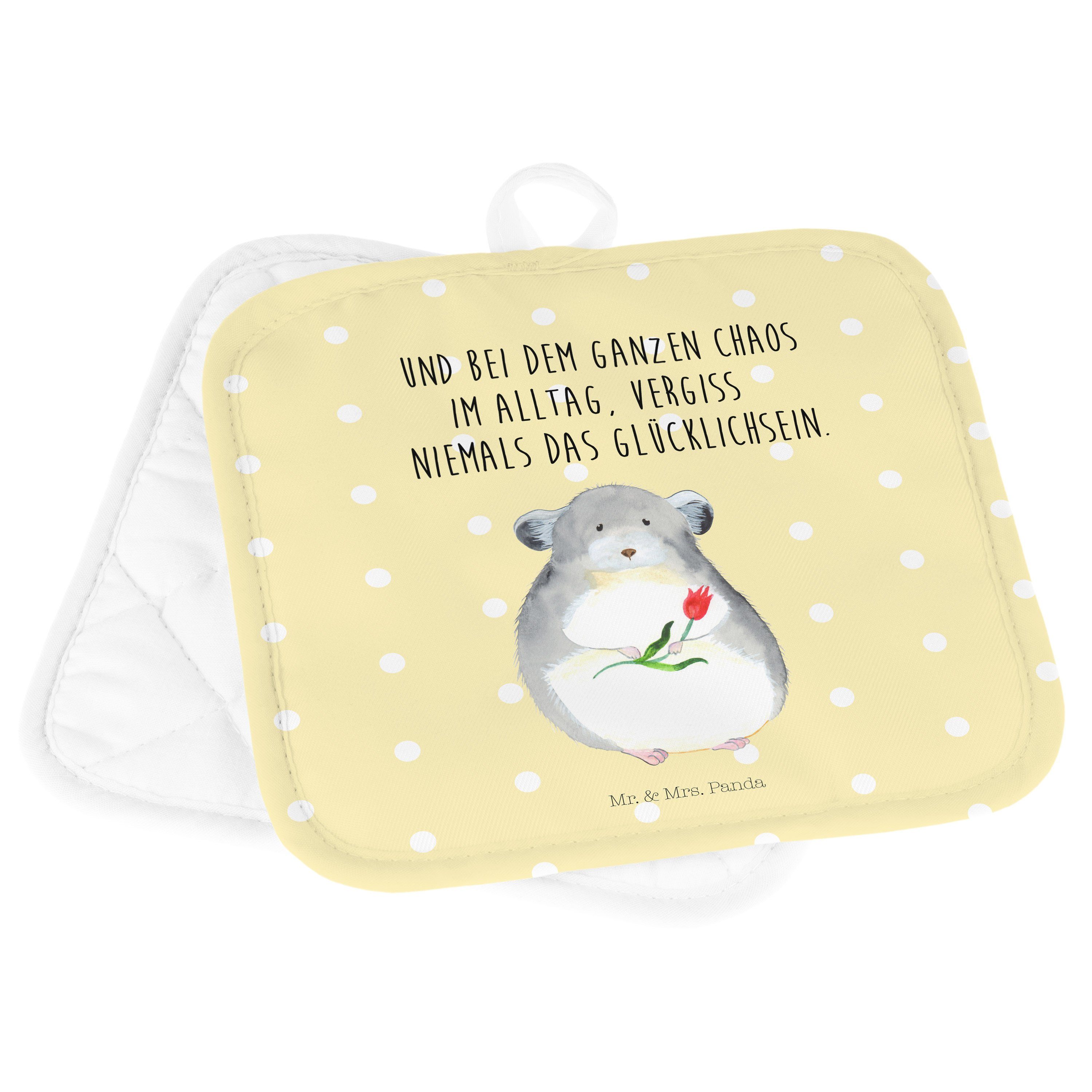 Mr. & Mrs. Panda Topflappen Chinchilla mit Blume - Gelb Pastell - Geschenk, Topflappen, Tiere, Gu, (1-tlg)