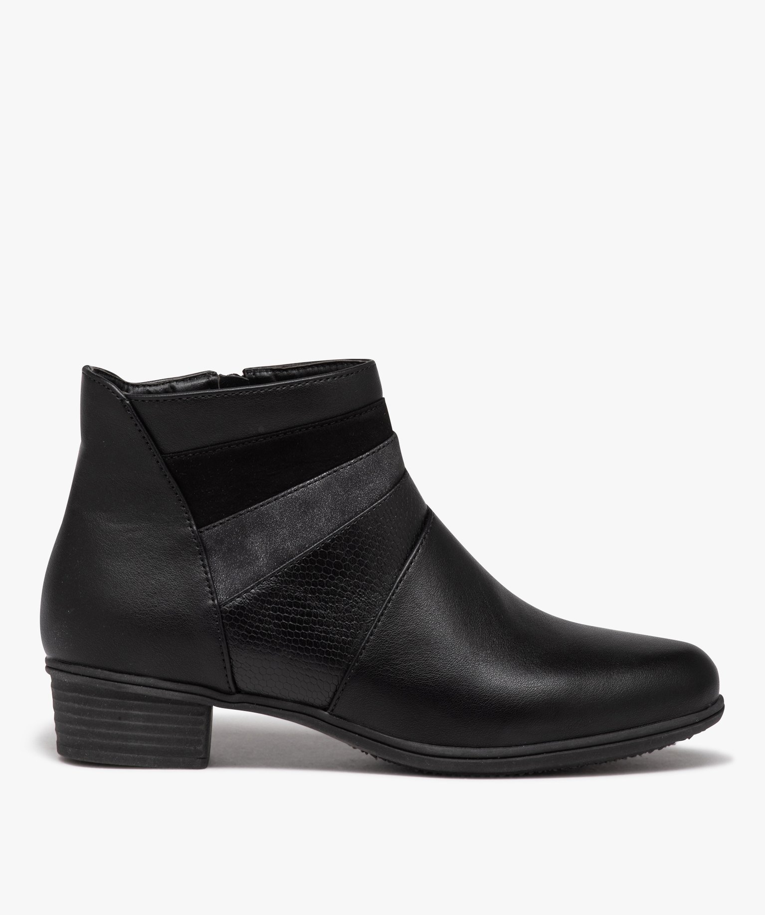 Boots femme confort unies à petit talon noir | GEMO