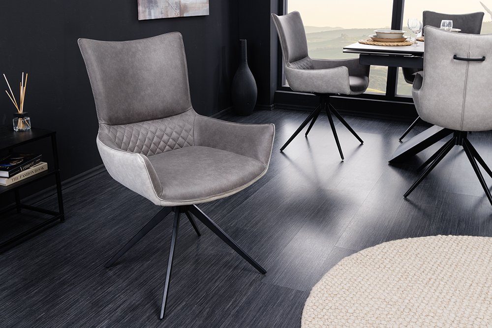 riess-ambiente Polsterstuhl ALPINE grau-hellgrau / schwarz (Einzelartikel, 1 St), Esszimmer · Microfaser · Metall · mit Armlehne · 180° drehbar · Modern
