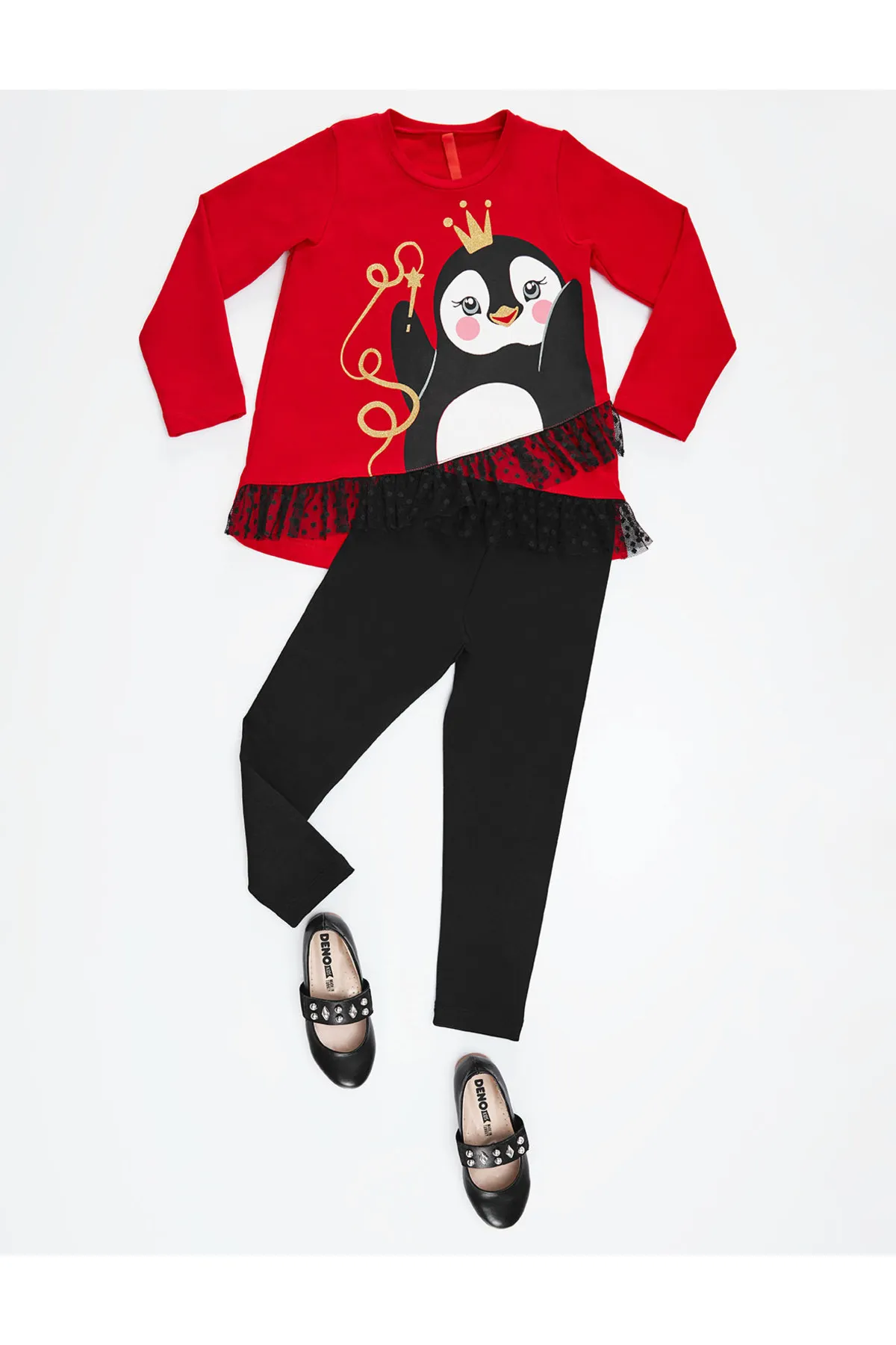 Denokids  Pinguin-Tunika-Strumpfhosen-Set aus Spitze für Mädchen