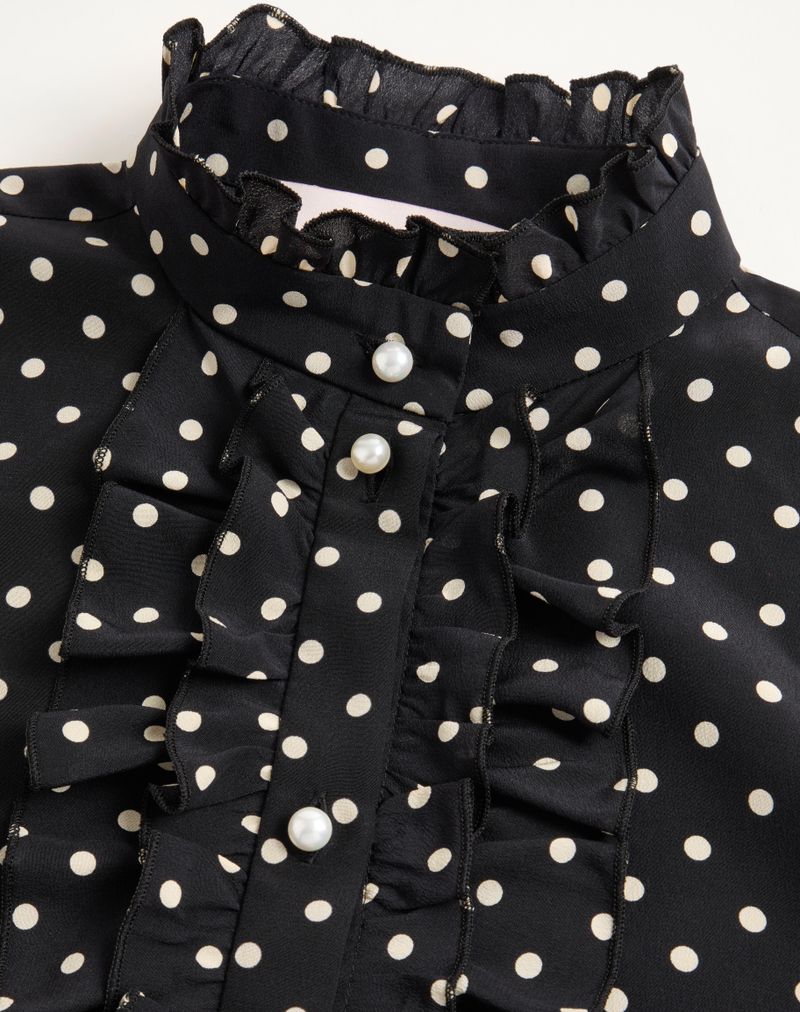 Camisa Crepe De Chine com Estampa Plus-de-pois