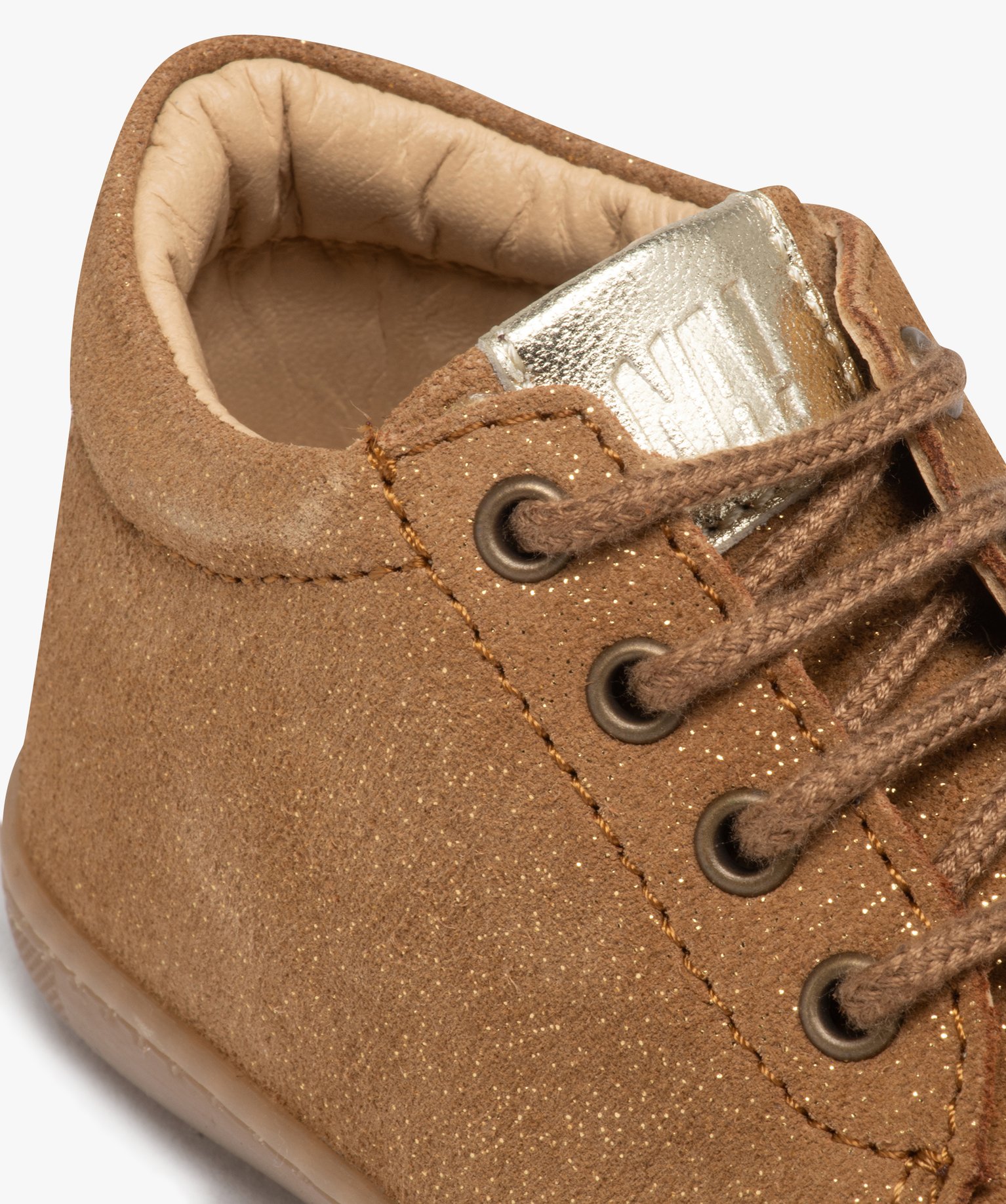 Chaussures premiers pas bébé fille en cuir à paillettes -... camel | GEMO