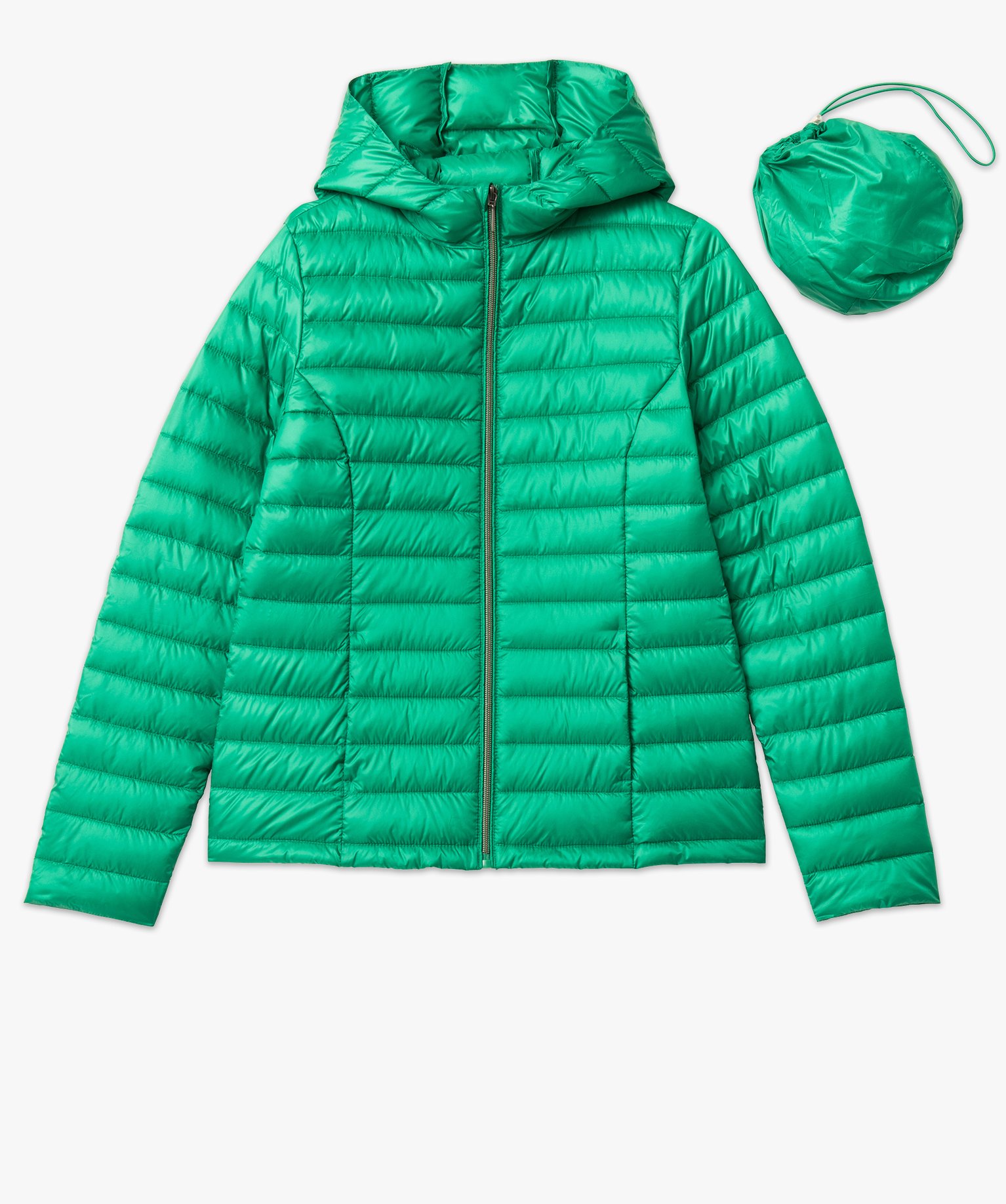 Doudoune à capuche rembourrage fin femme avec pochette vert | GEMO