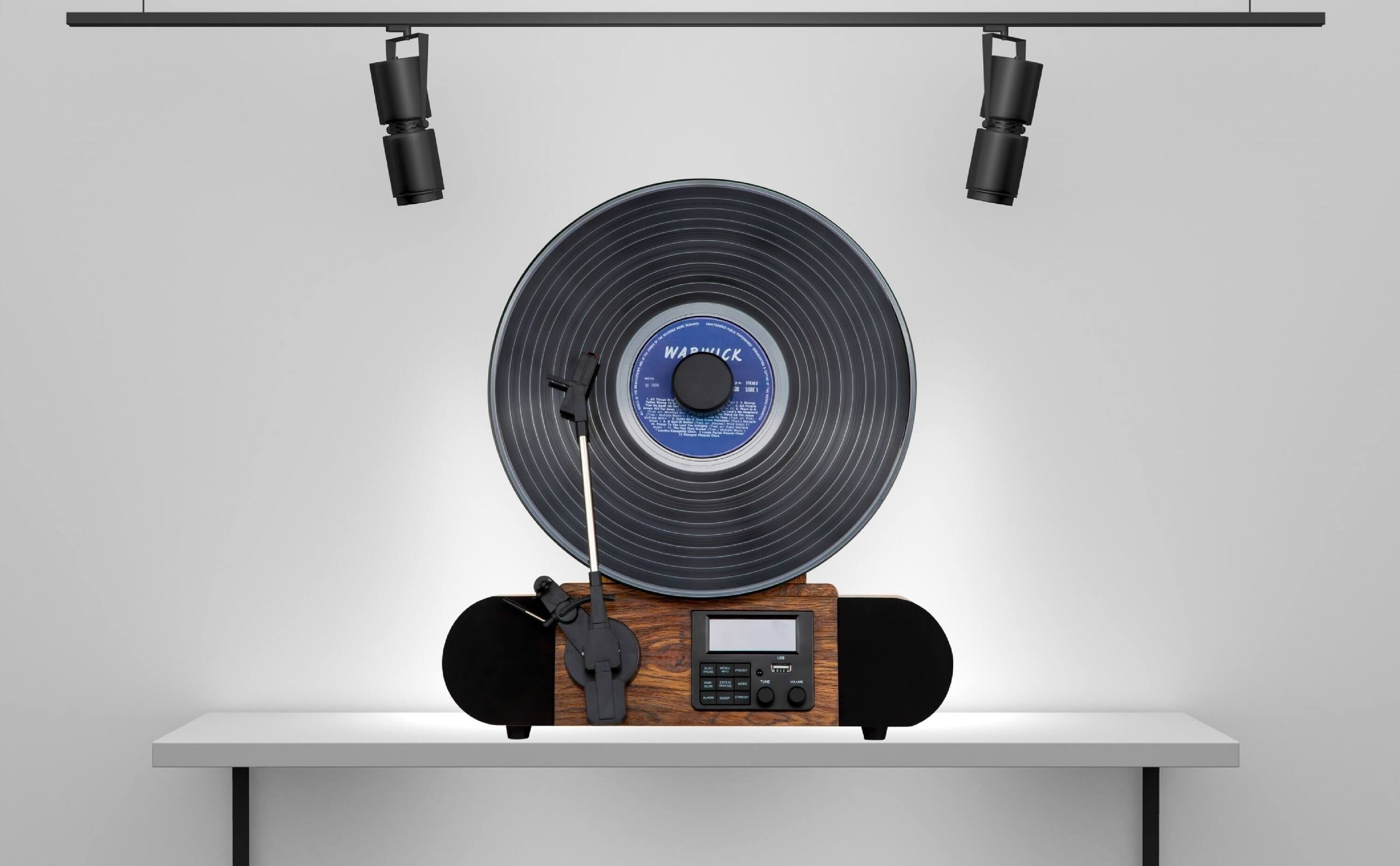 Cyberlux CL-3070 Plattenspieler (Riemenantrieb, Bluetooth, Vertikal Plattenspieler, DAB+ Radio, Bluetooth, LCD-Display)
