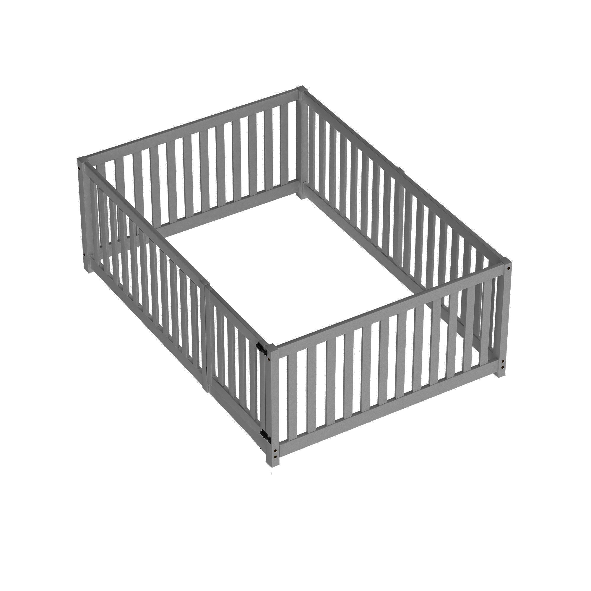 WISHDOR Kinderbett Jugendbett Massivholzbett Einzelbett (140X200cm ohne Matratze), mit Zaun und Tür, Robuster, langlebiger und sicherer Bettrahmen