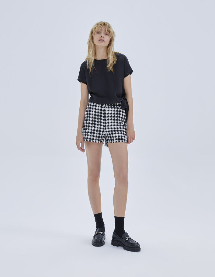 Top noir bi matière à nouer côté Femme