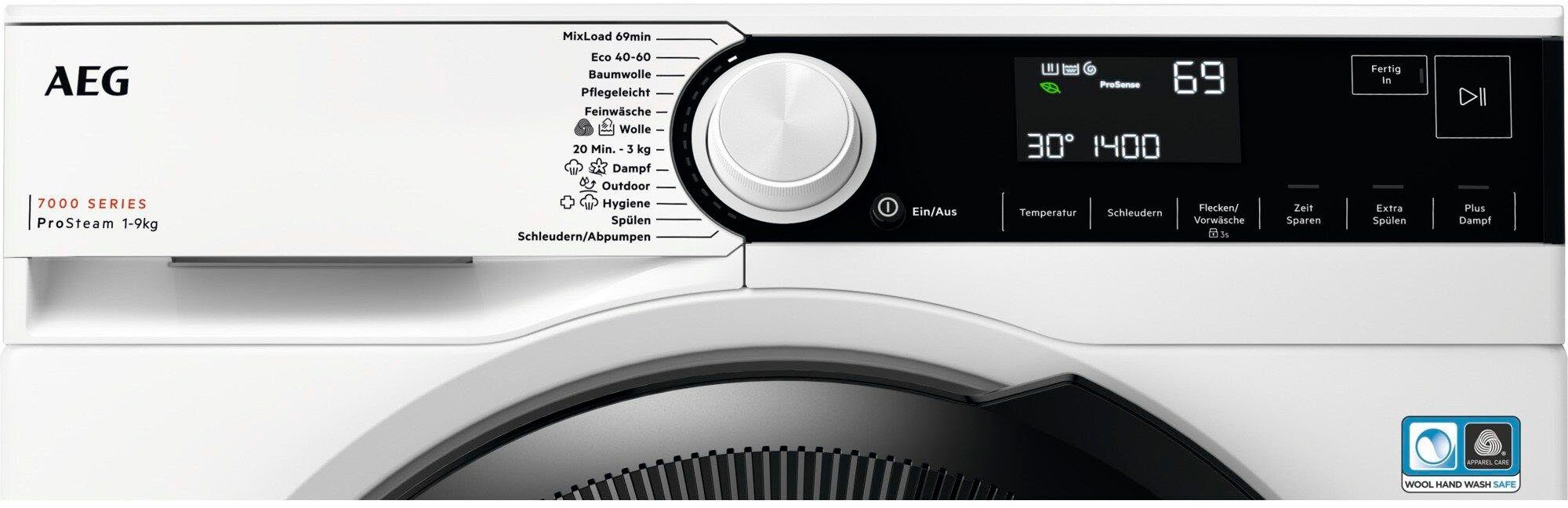 AEG Waschmaschine 7000 LR7A70490, 9 kg, 1400 U/min, ProSteam - Dampf-Programm für 96 % weniger Wasserverbrauch
