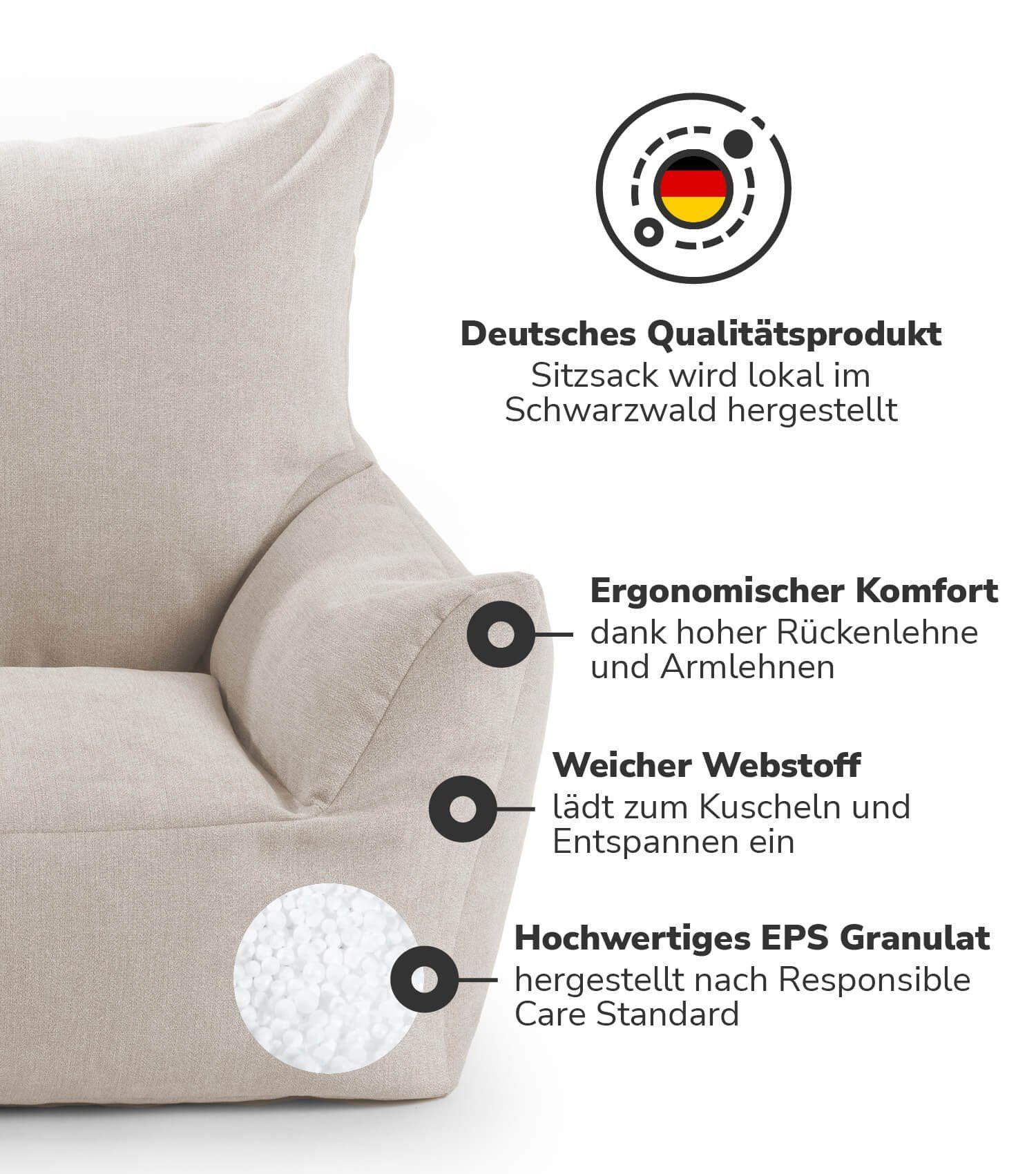 mokebo Kindersessel Der Pausenheld (Beige), Kinder Sitzsack, Lesesessel, Bodenkissen und Sitzkissen Kinder